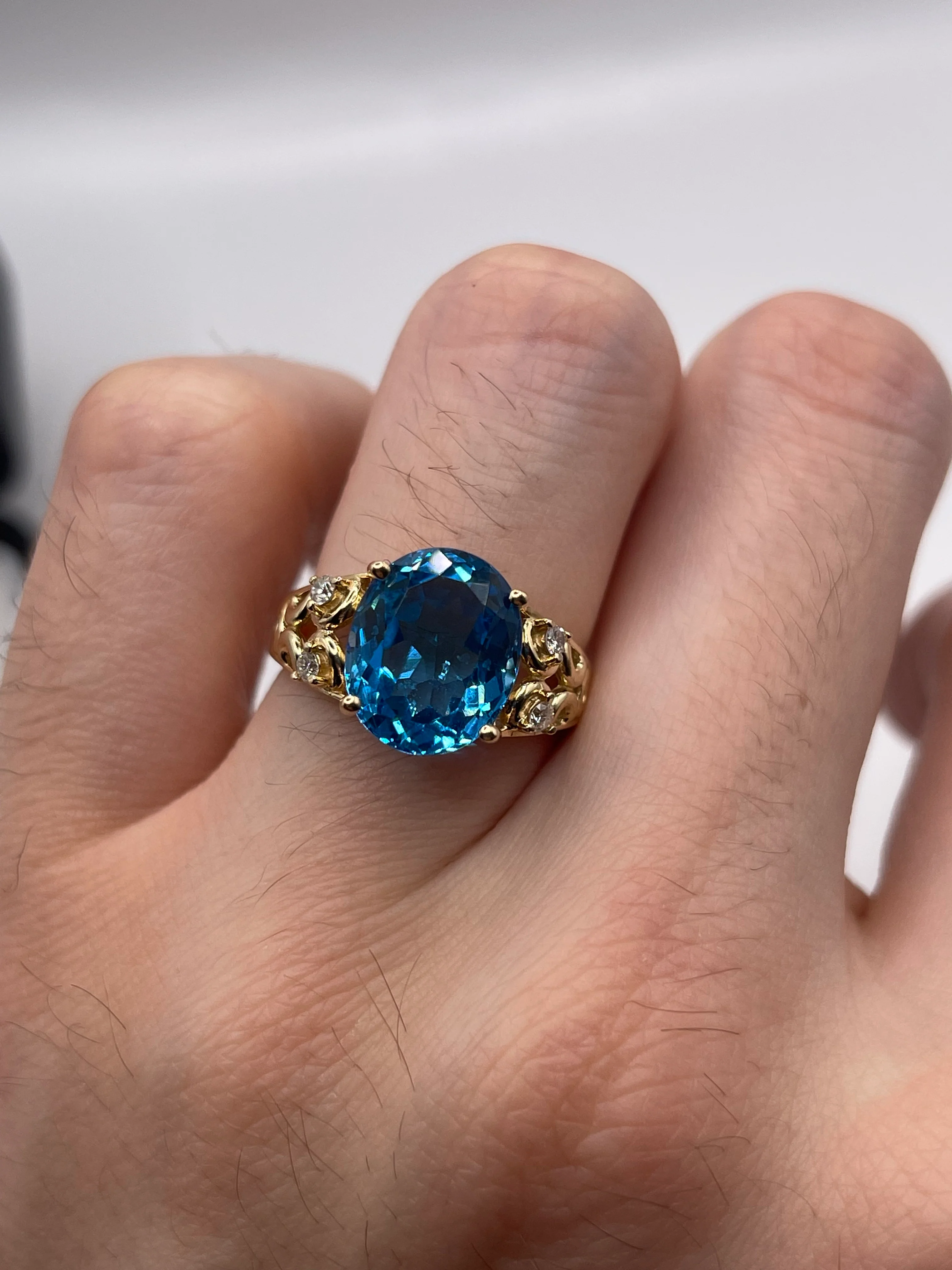 14ct gold blue topaz and diamond ring - Image 4