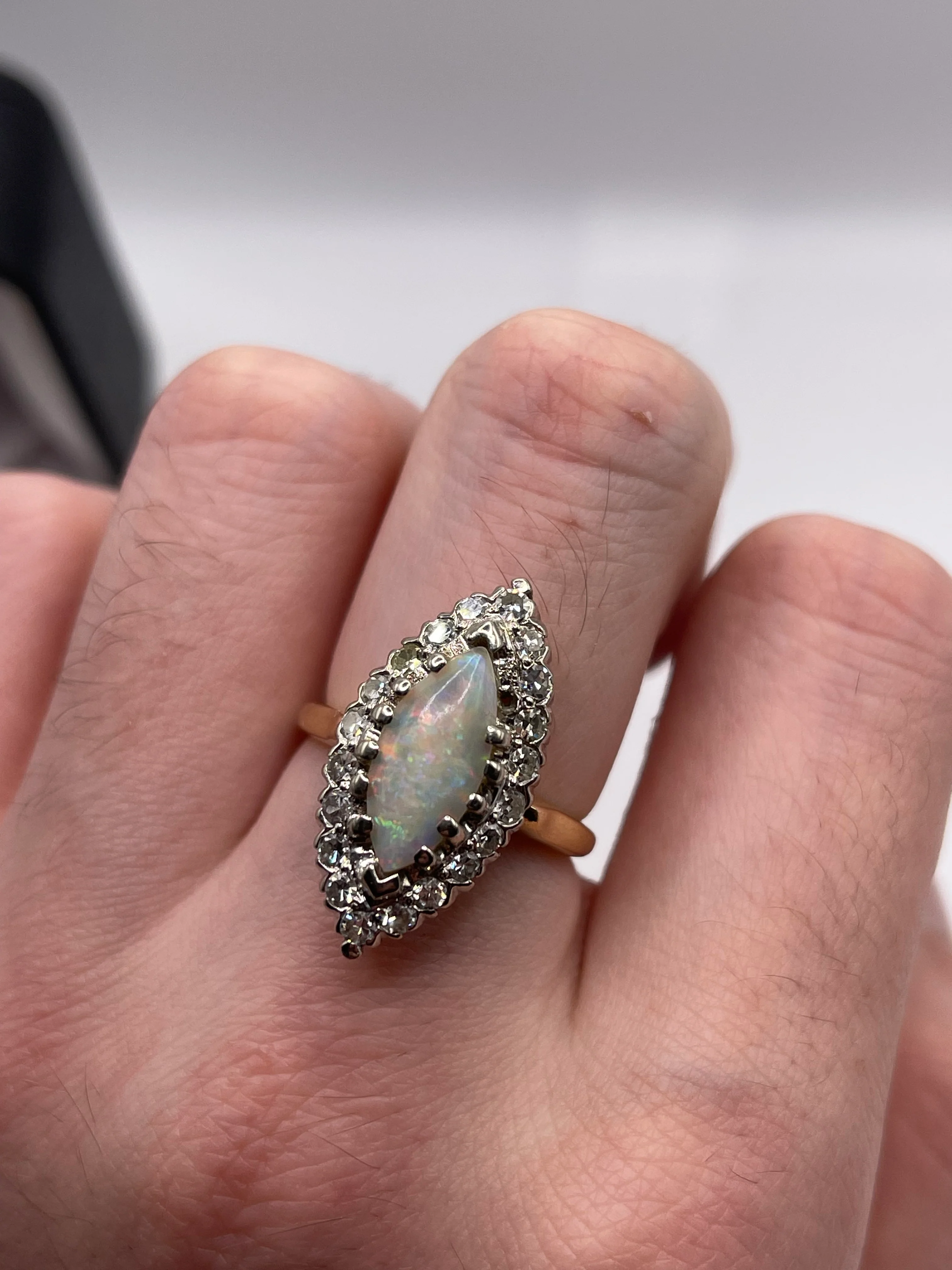 14ct gold opal and diamond navette ring - Image 4