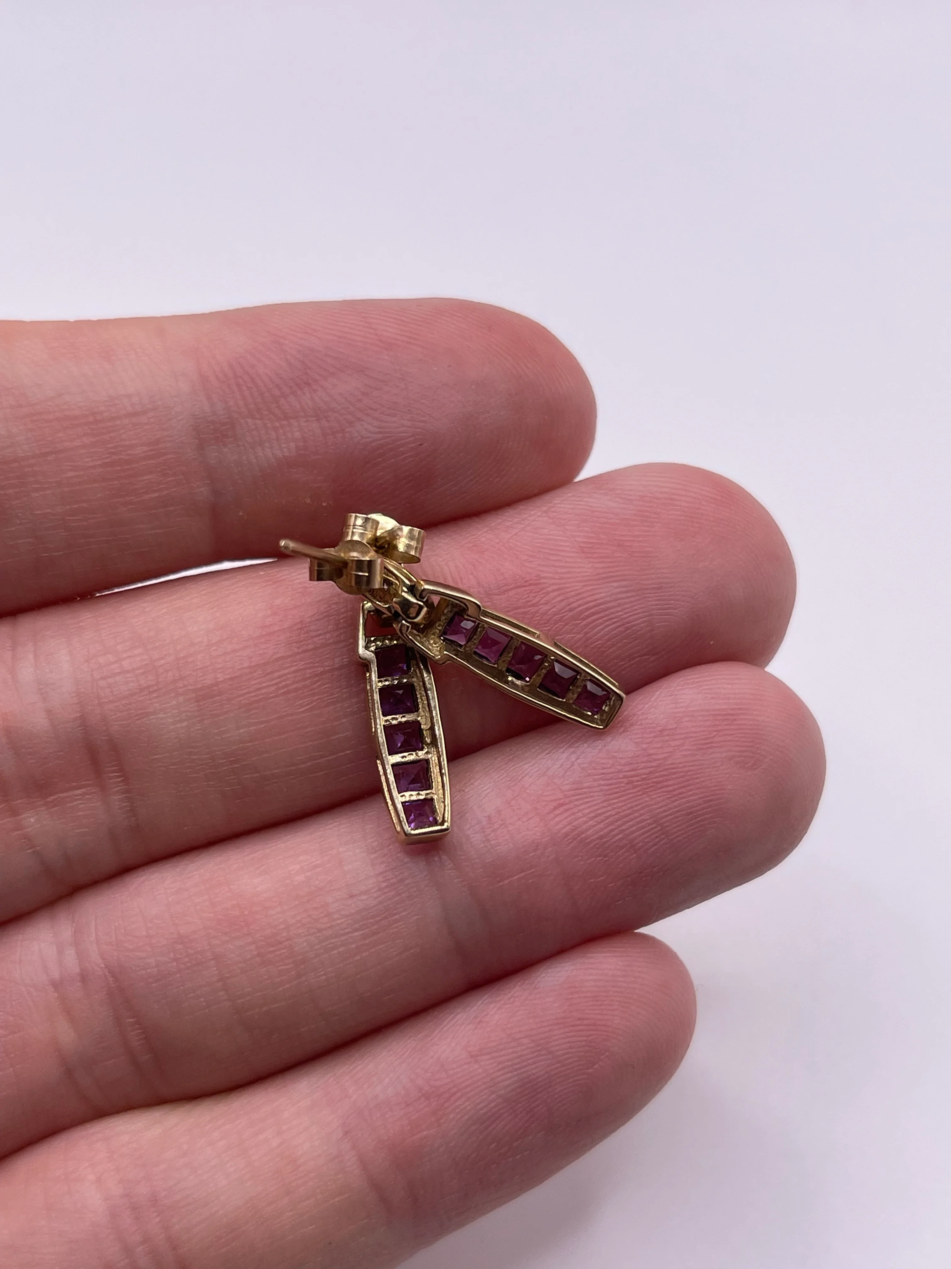 9ct gold amethyst and diamond earrings - Image 3