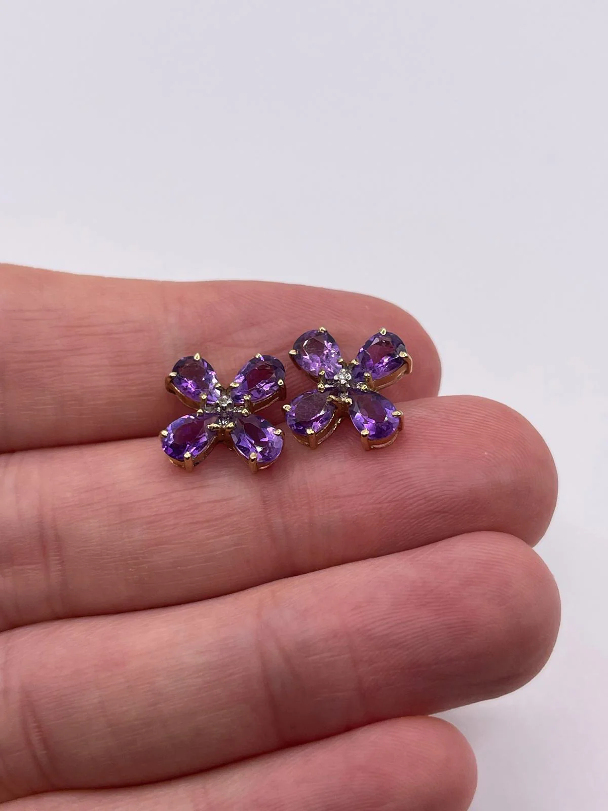 9ct gold amethyst and diamond earrings - Image 2