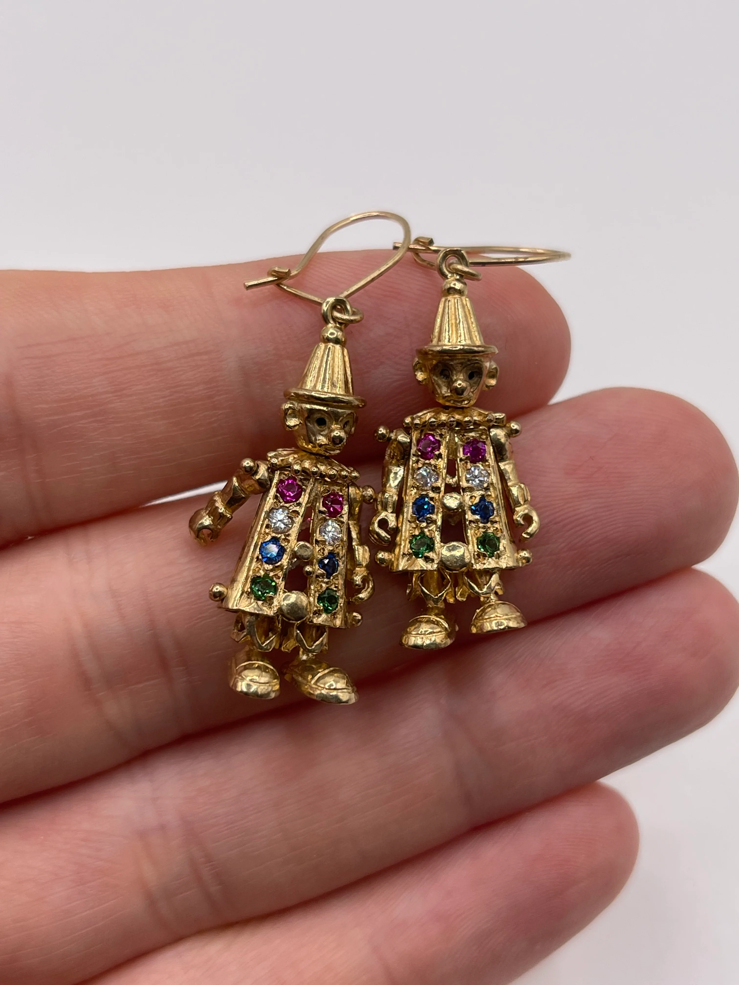 9ct gold articulated clown earrings