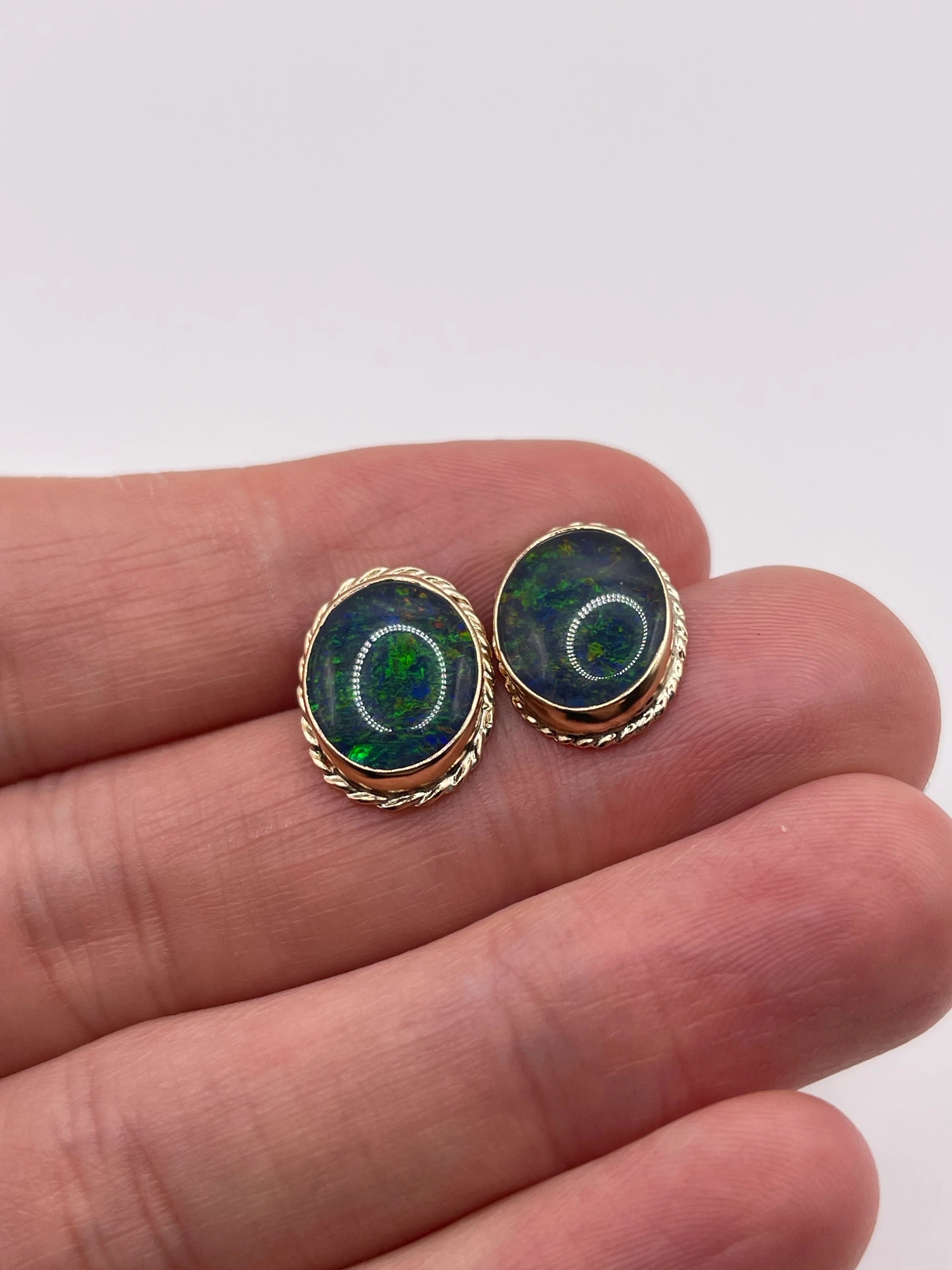 9ct gold black opal triplet earrings - Image 2