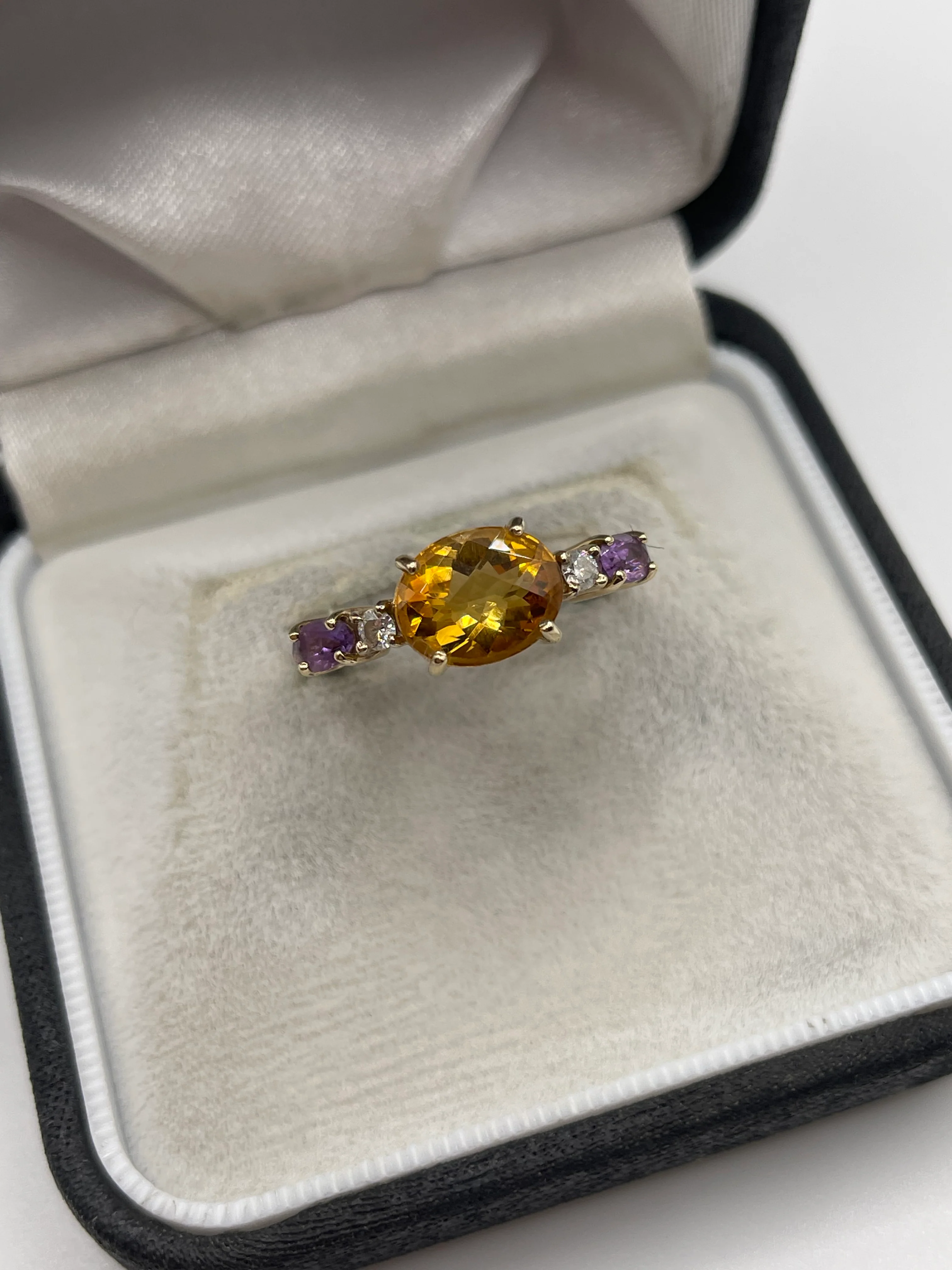 9ct gold citrine, amethyst and diamond ring - Image 2