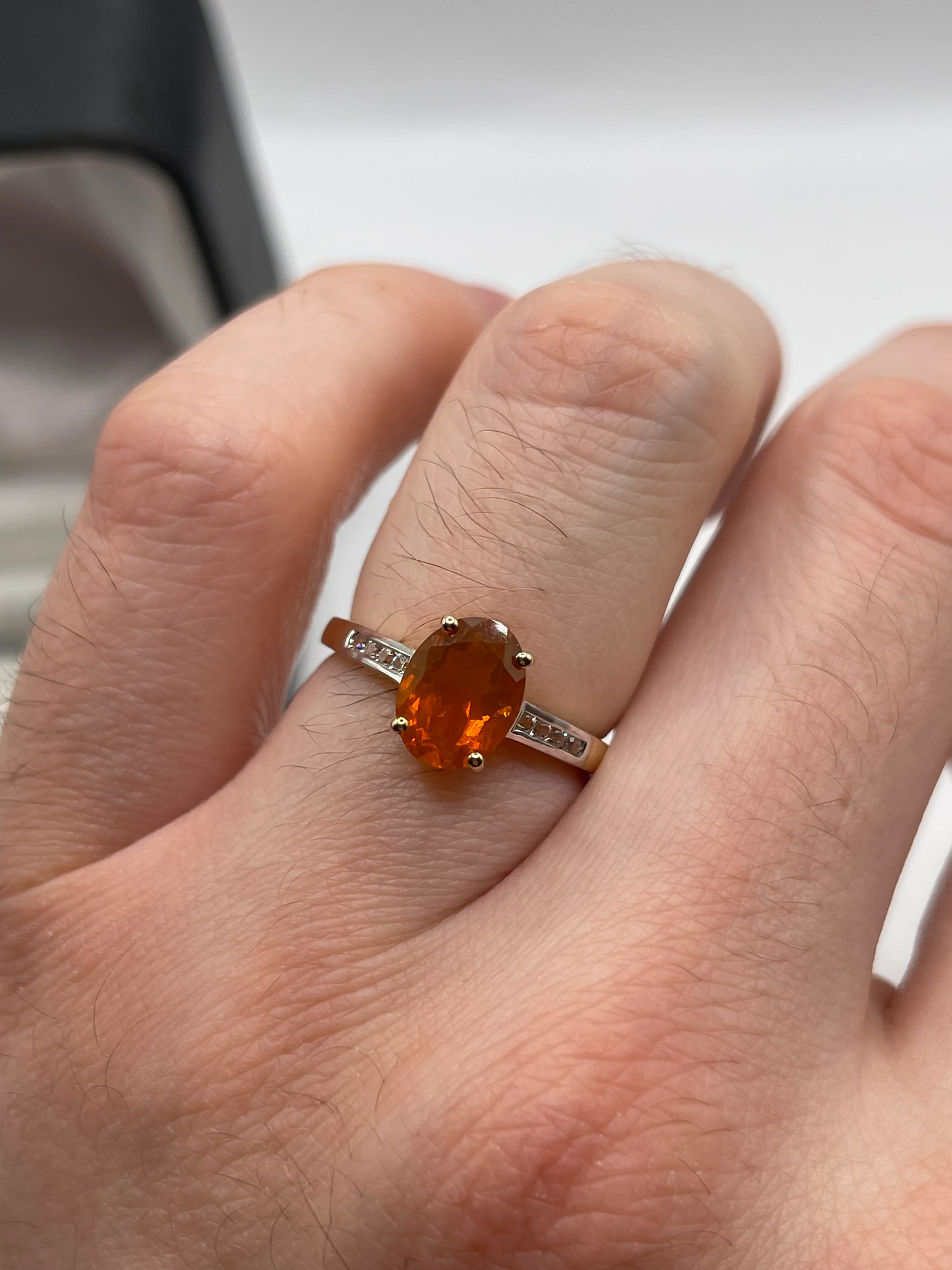 9ct gold fire opal and zircon ring - Image 4