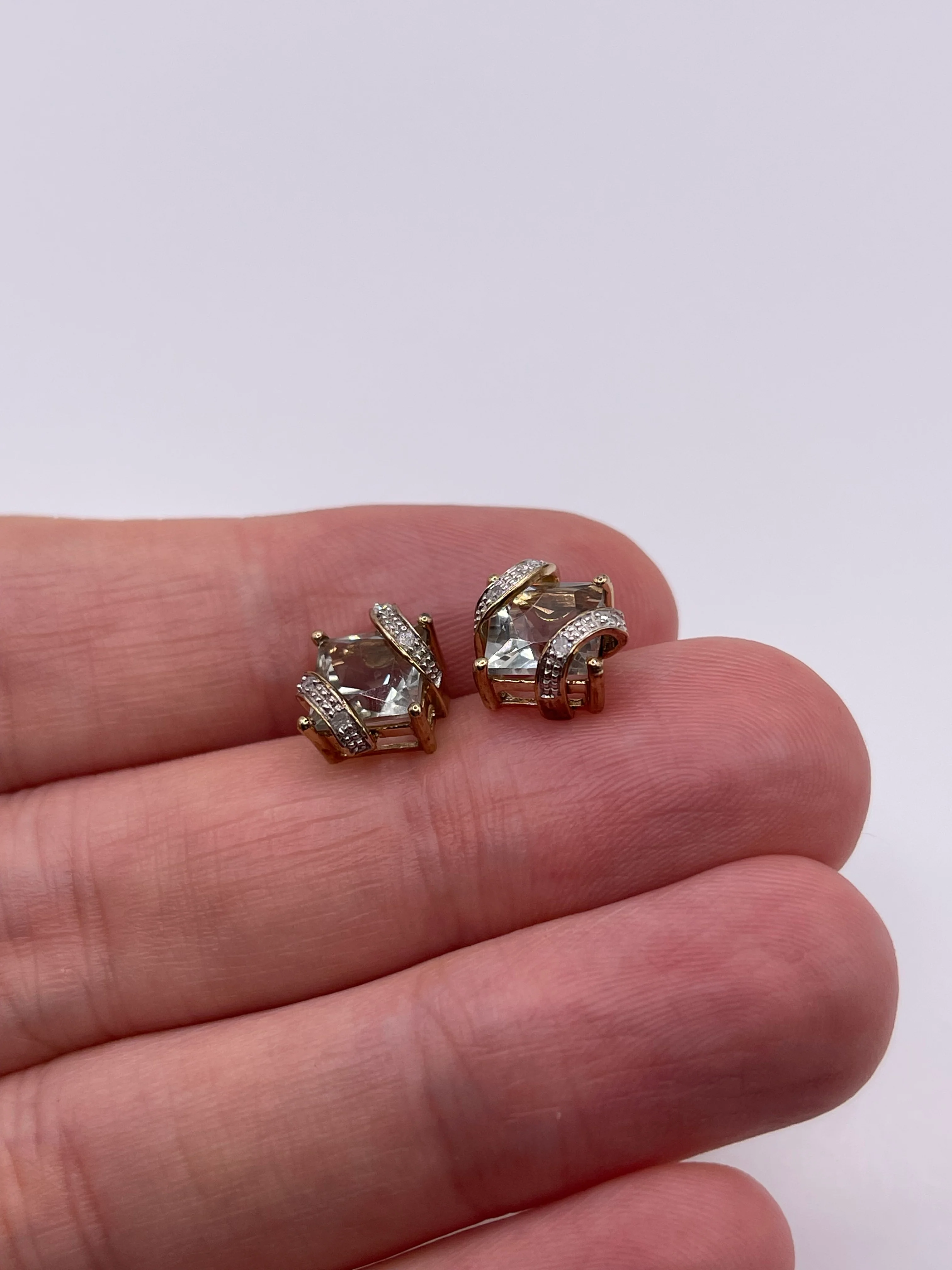 9ct gold green amethyst and diamond earrings - Image 2