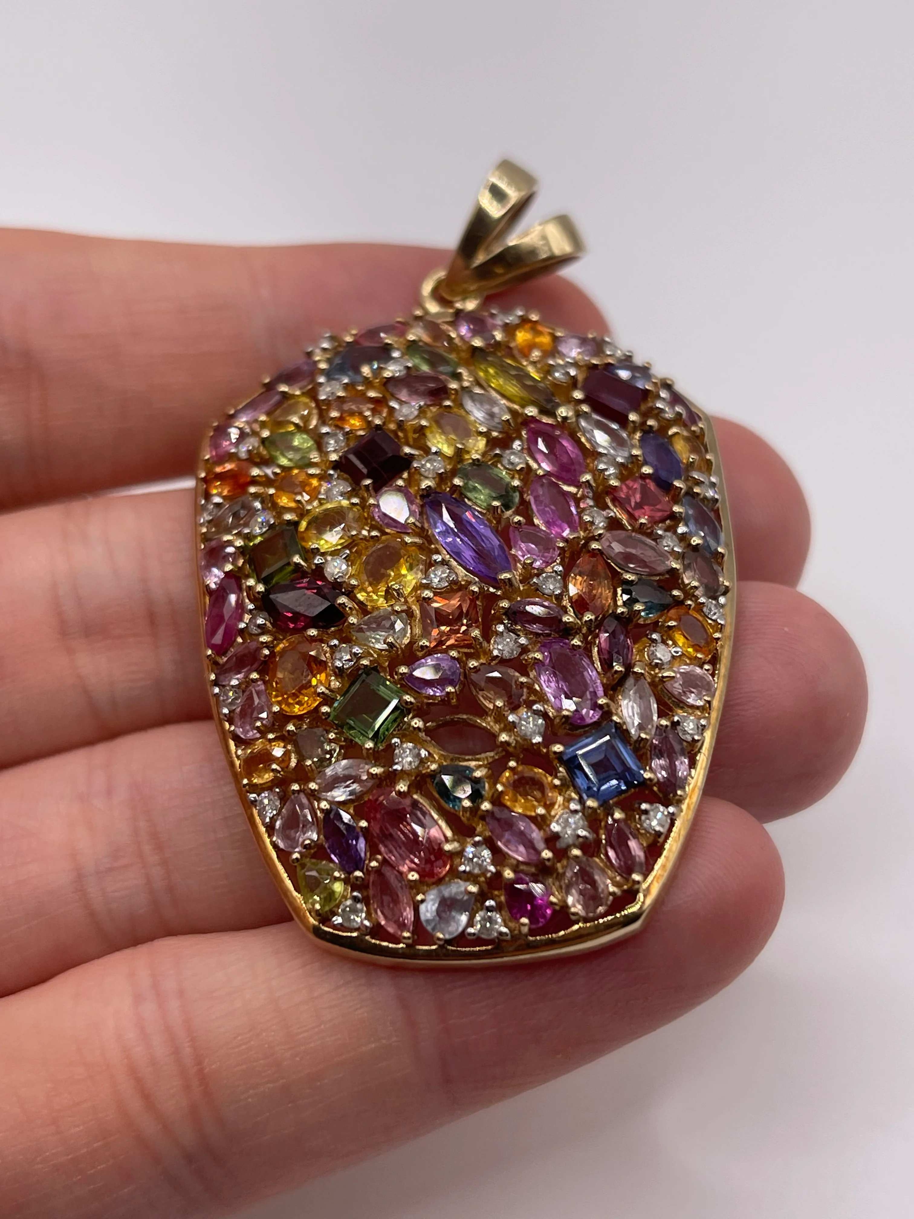 9ct gold multi-coloured sapphire and diamond pendant - Image 2