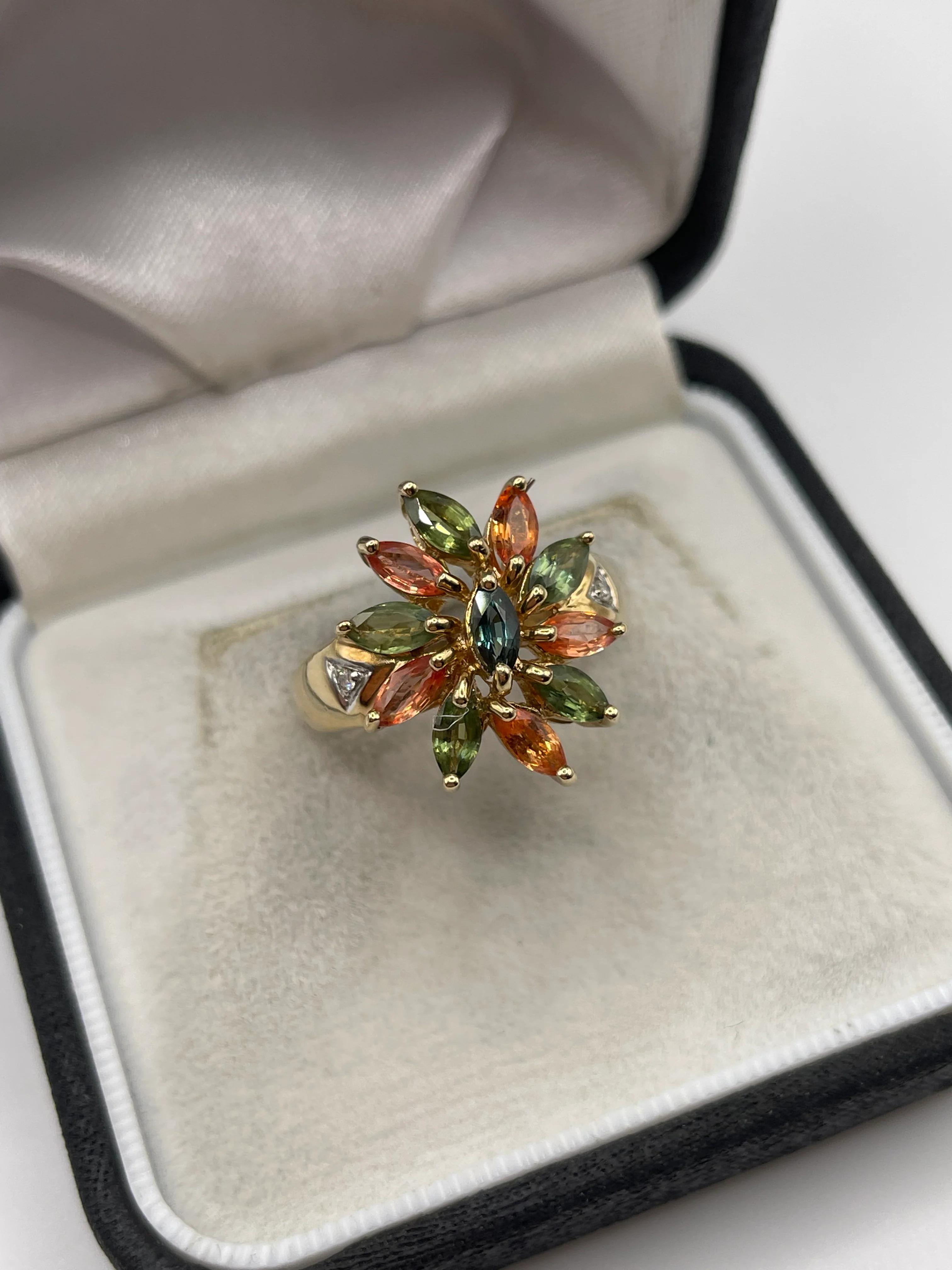 9ct gold multi coloured sapphire and diamond ring - Image 2