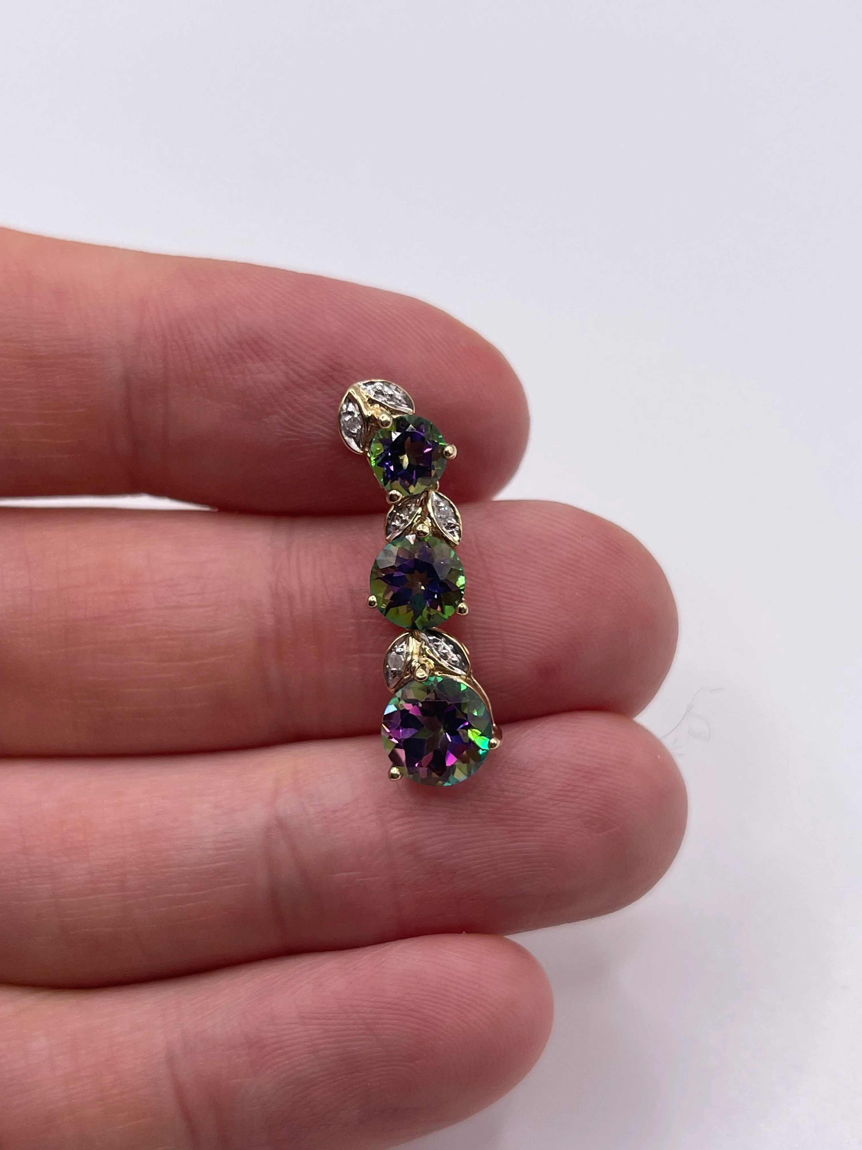 9ct gold mystic topaz and diamond pendant