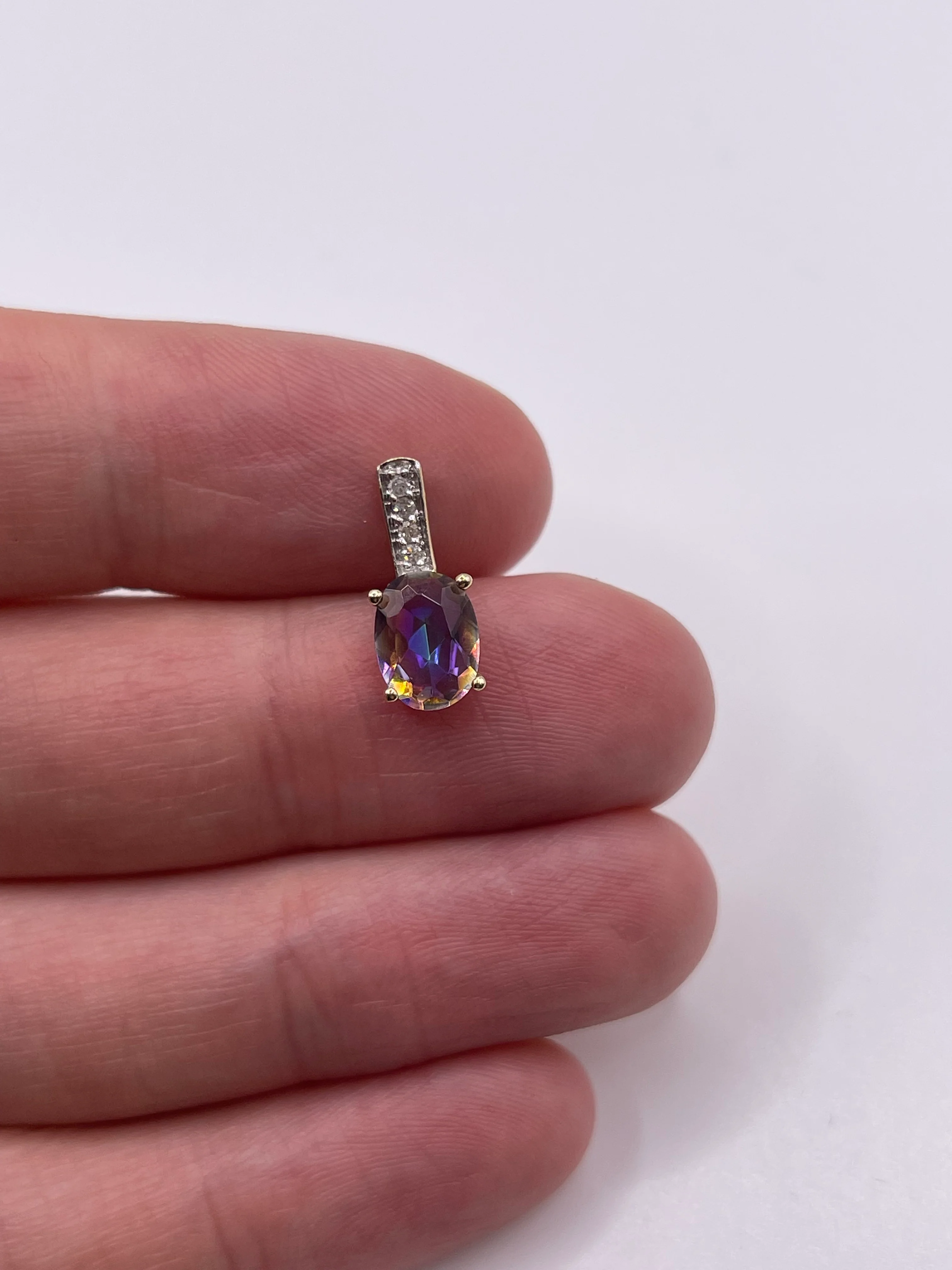 9ct gold mystic topaz and diamond pendant