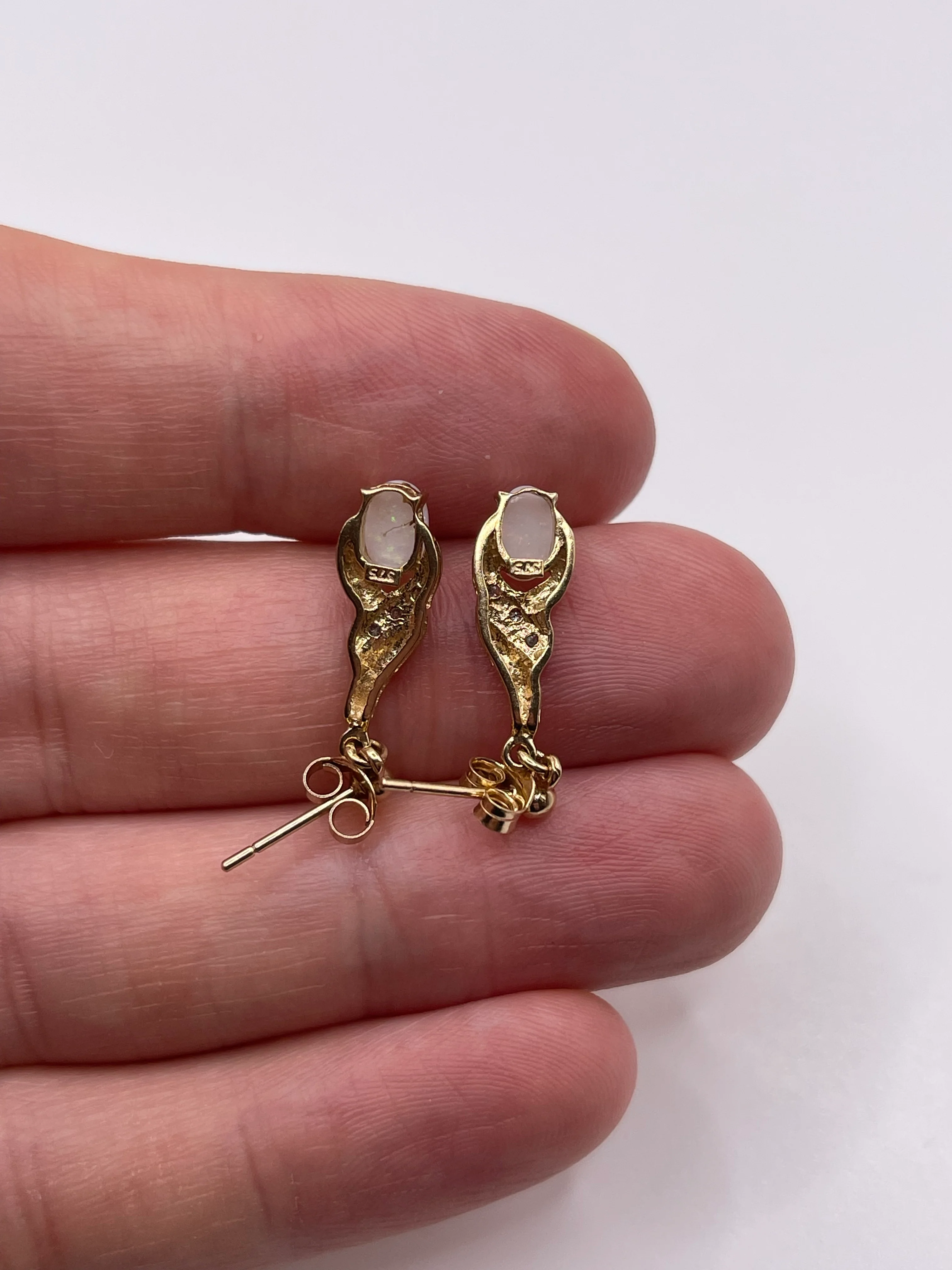 9ct gold opal and diamond earrings - Image 3