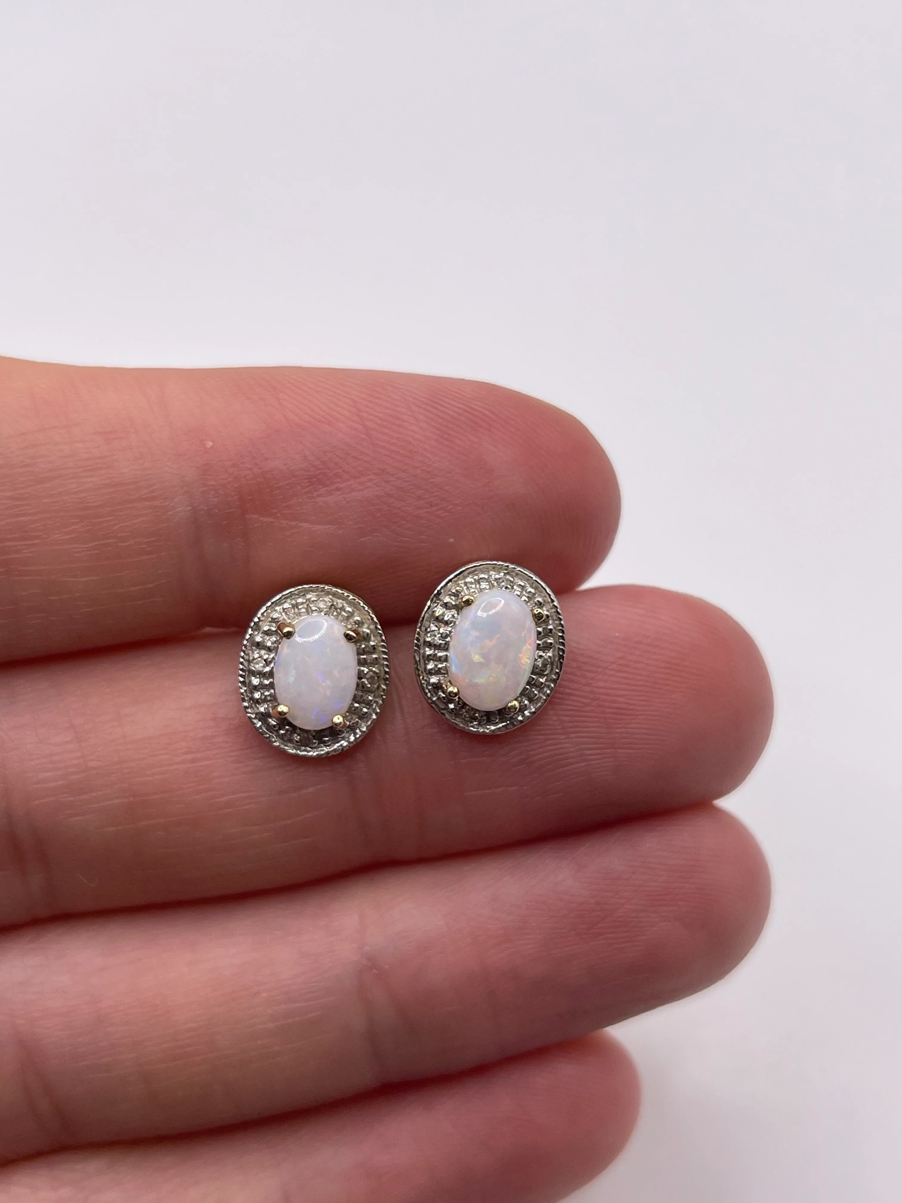 9ct gold opal and diamond earrings