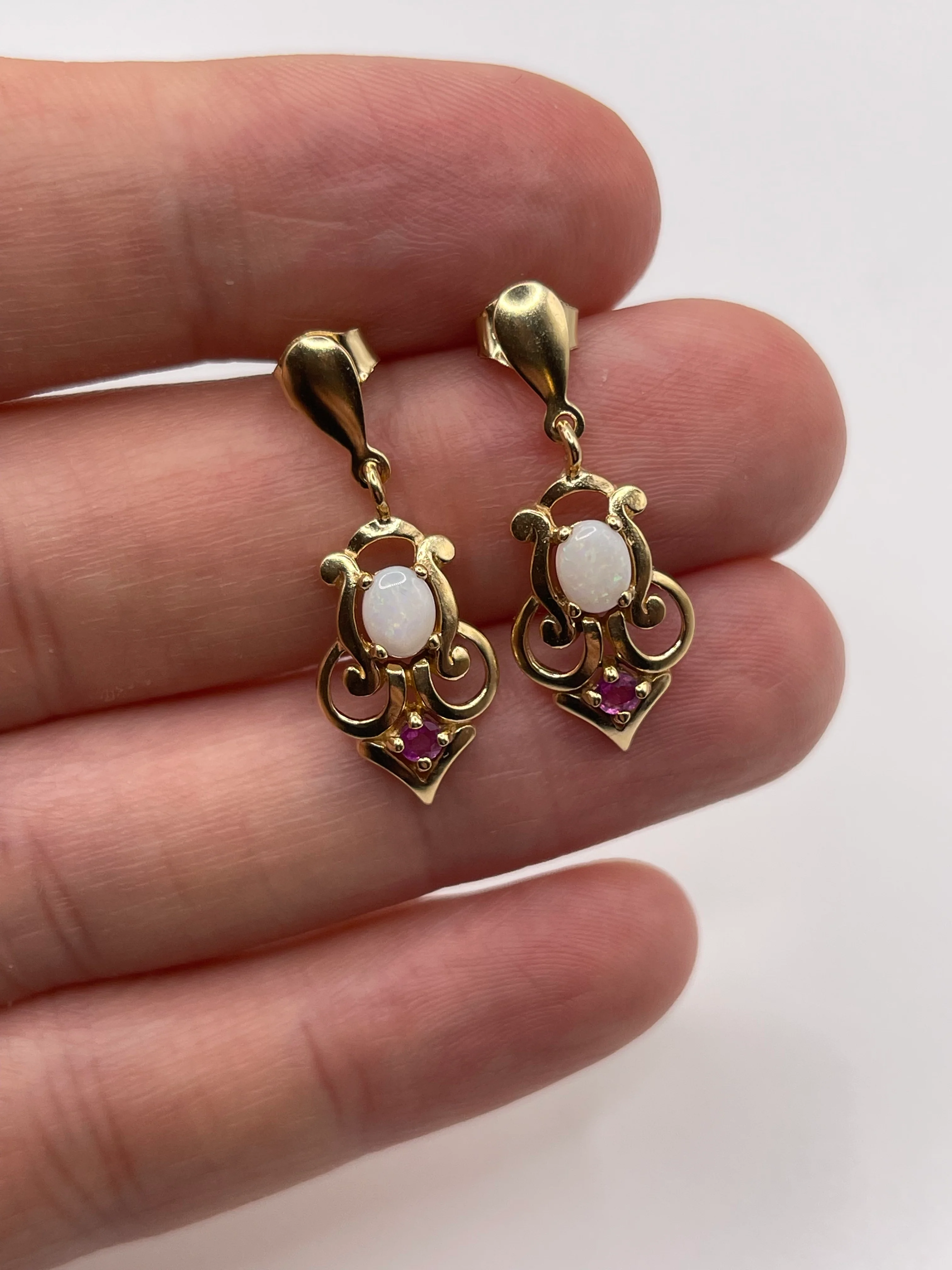 9ct gold opal and ruby earrings