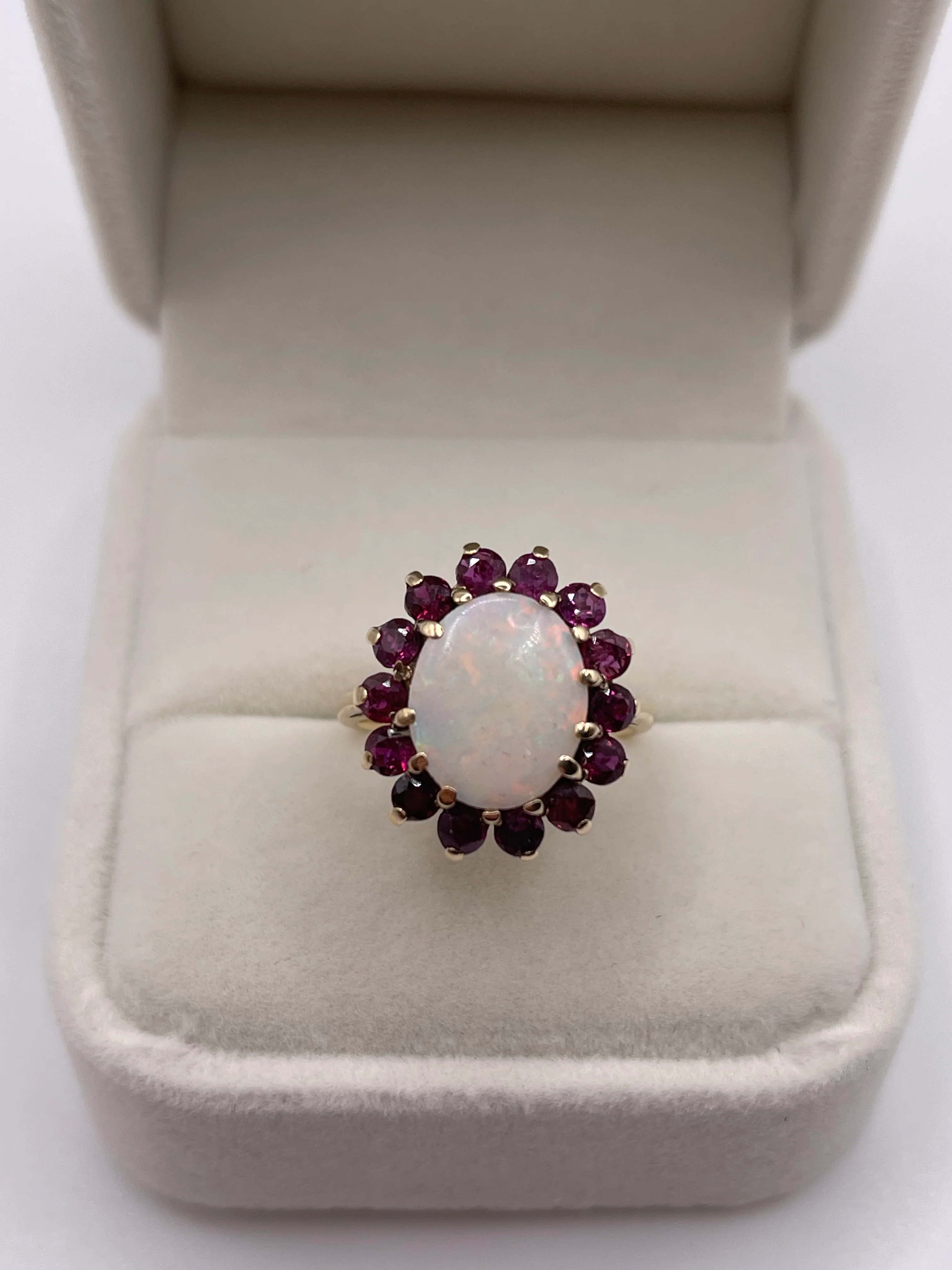 9ct gold opal and ruby ring