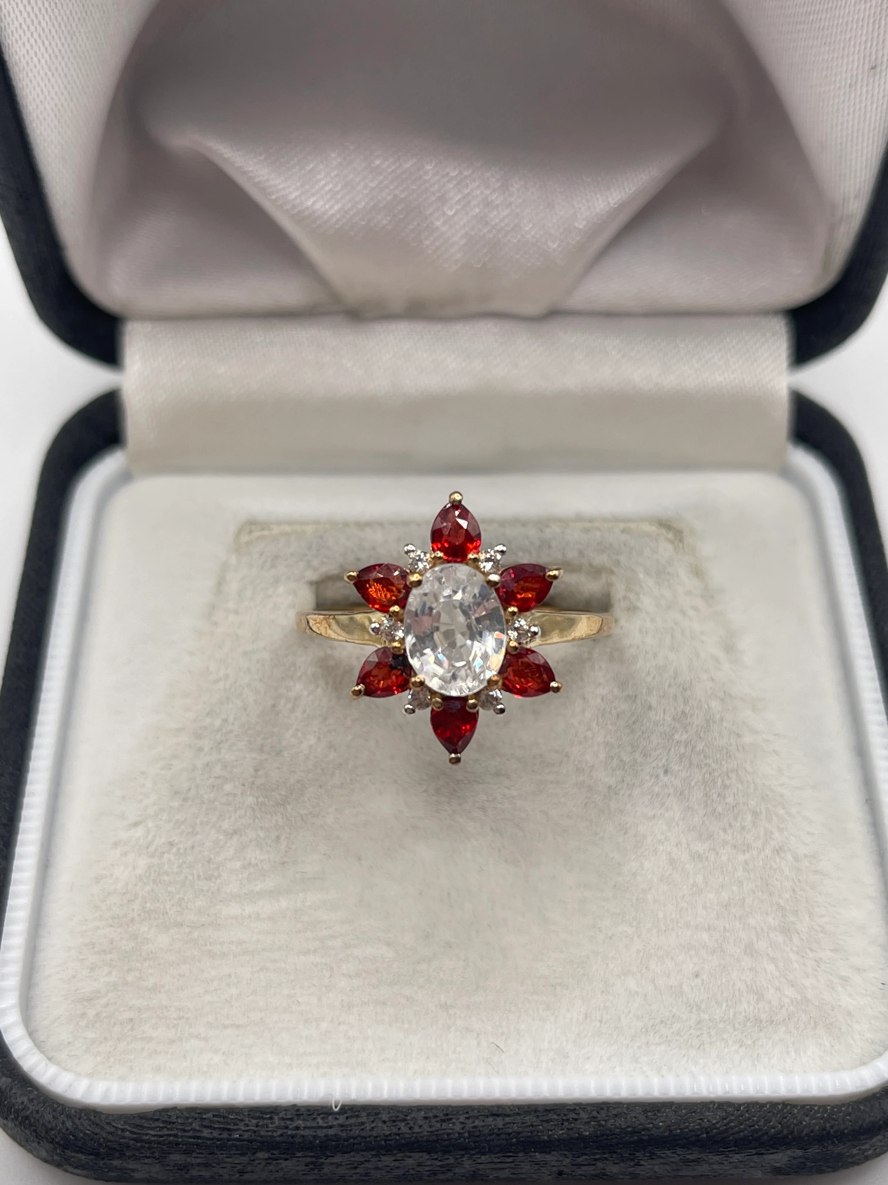 9ct gold spinel and zircon ring