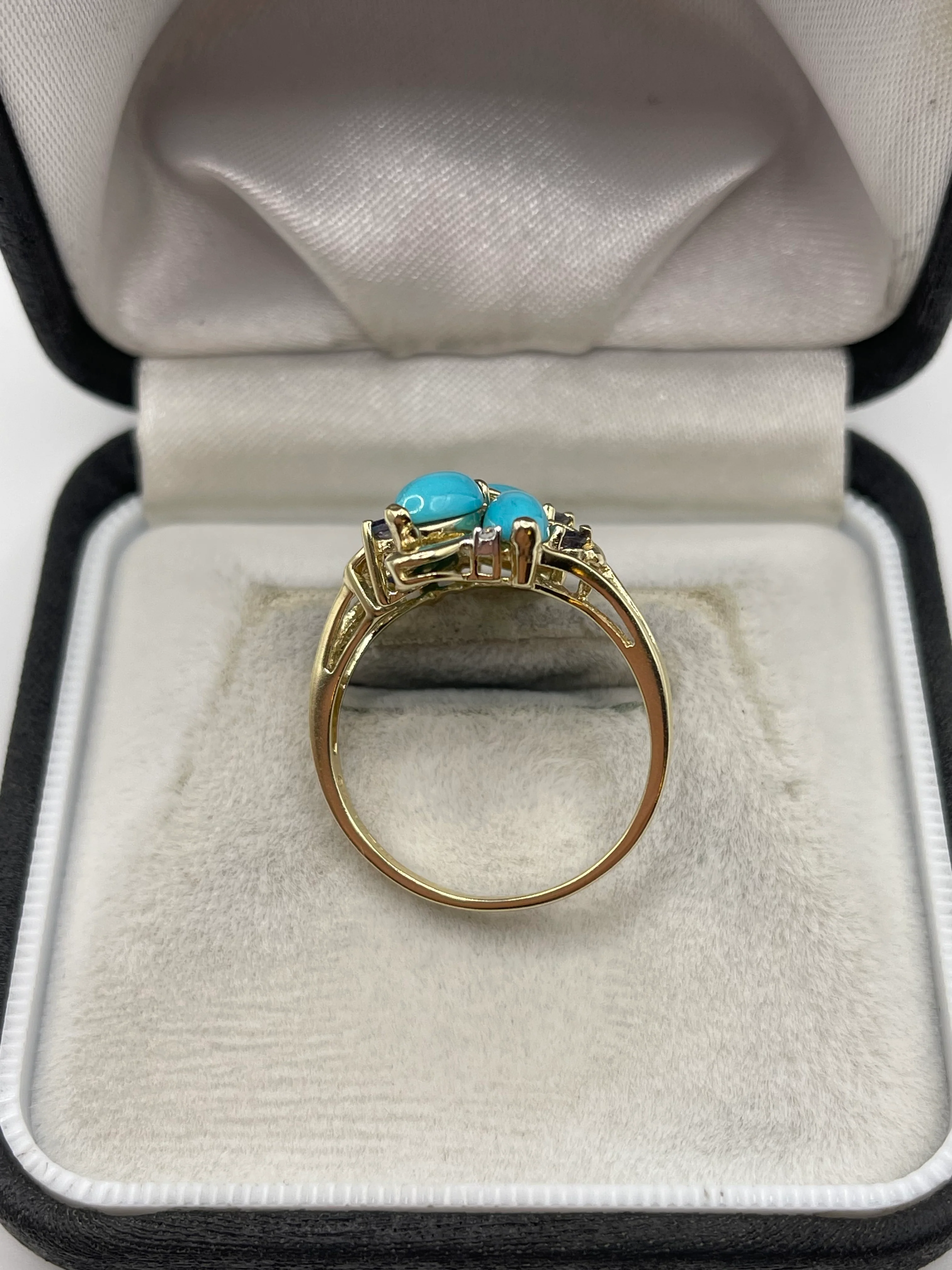 9ct gold turquoise, iolite and diamond ring - Image 3