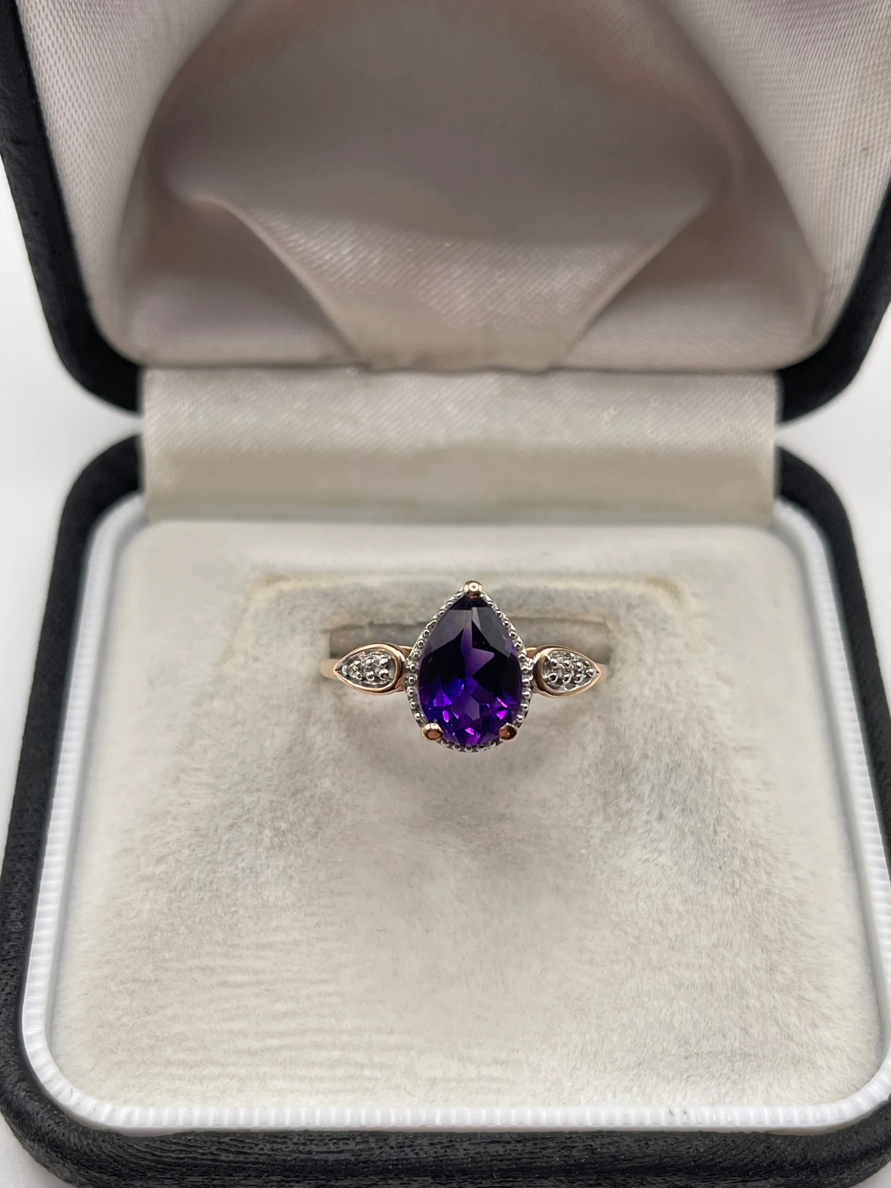 9ct rose gold amethyst and zircon ring