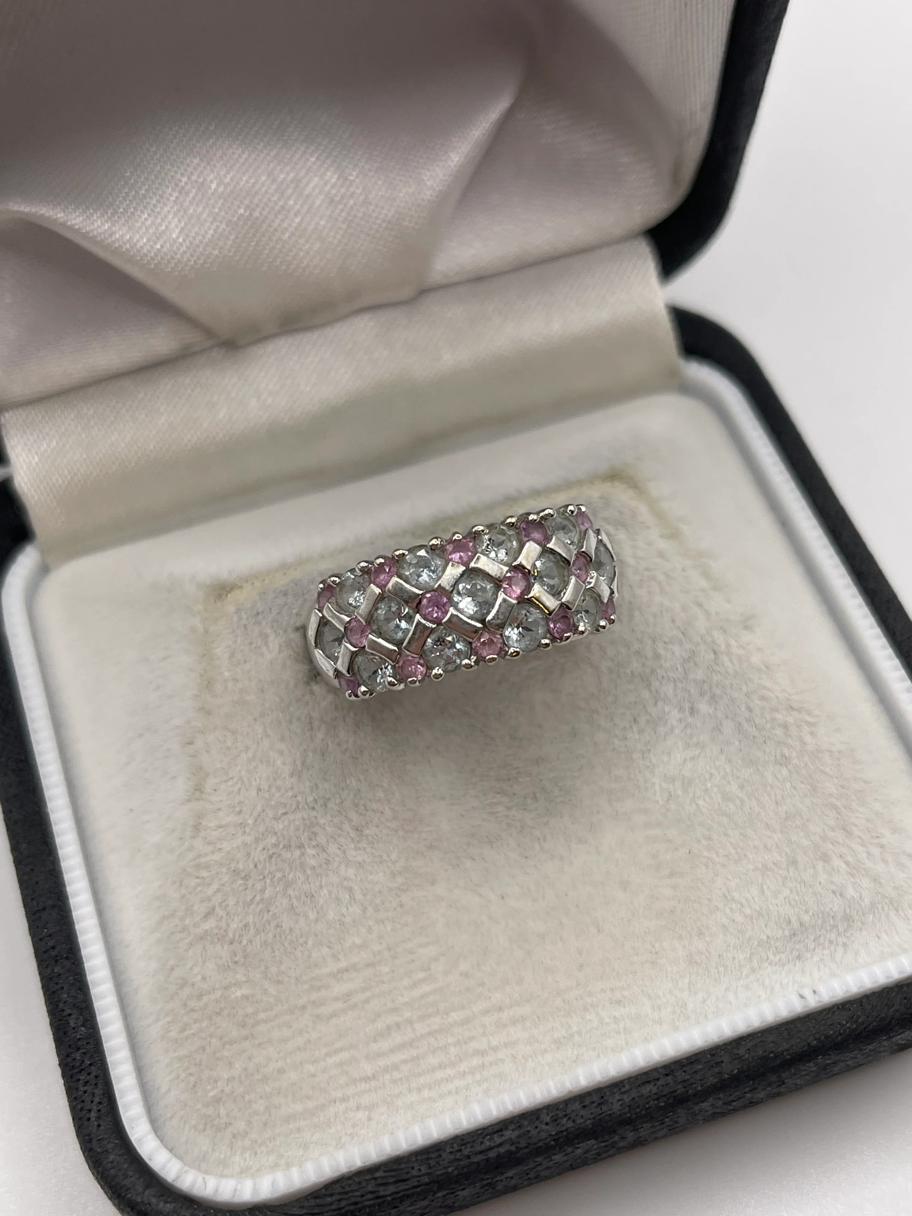 9ct white gold aquamarine and pink sapphire ring - Image 2