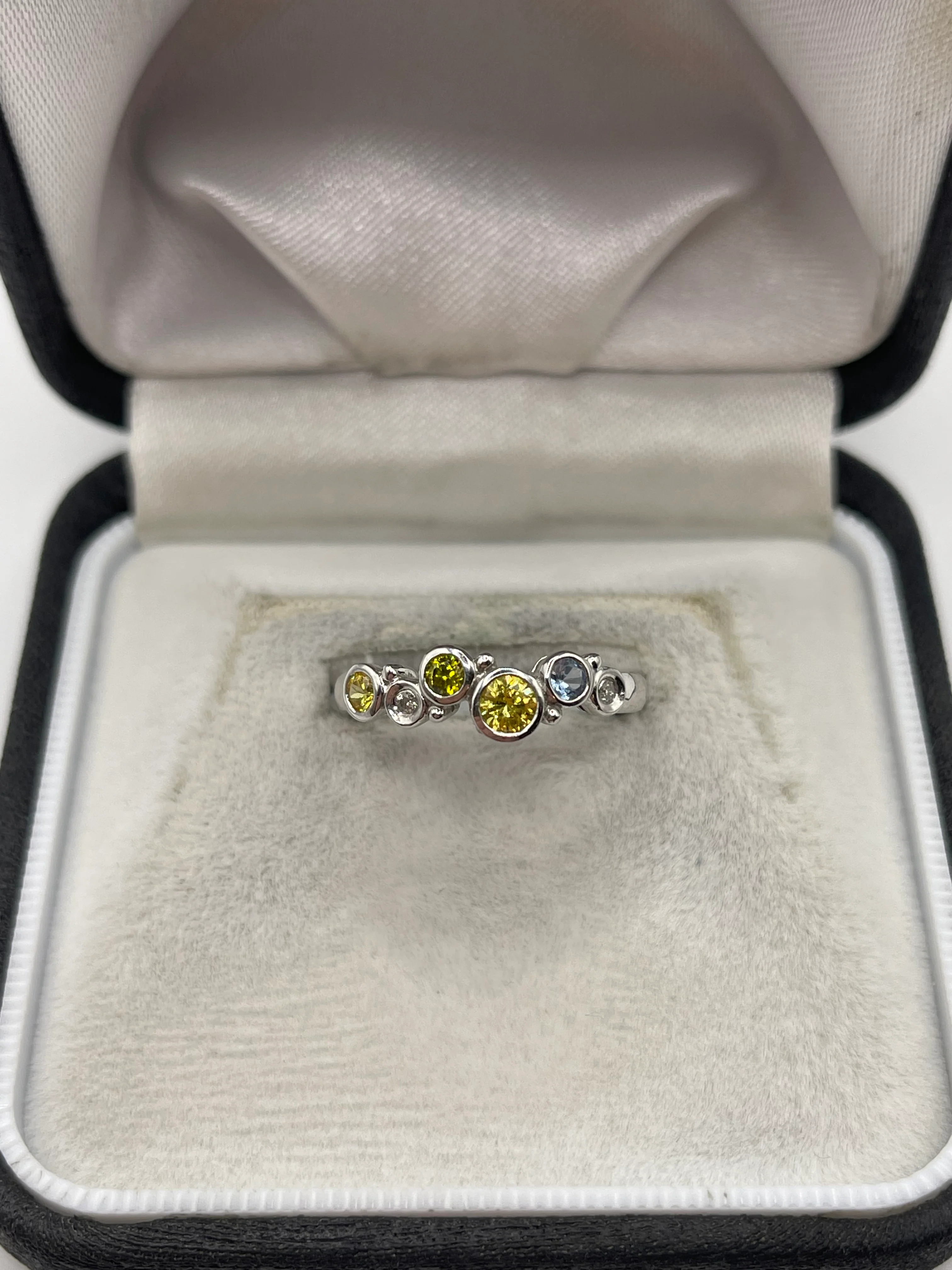9ct white gold multi gemstone and diamond ring