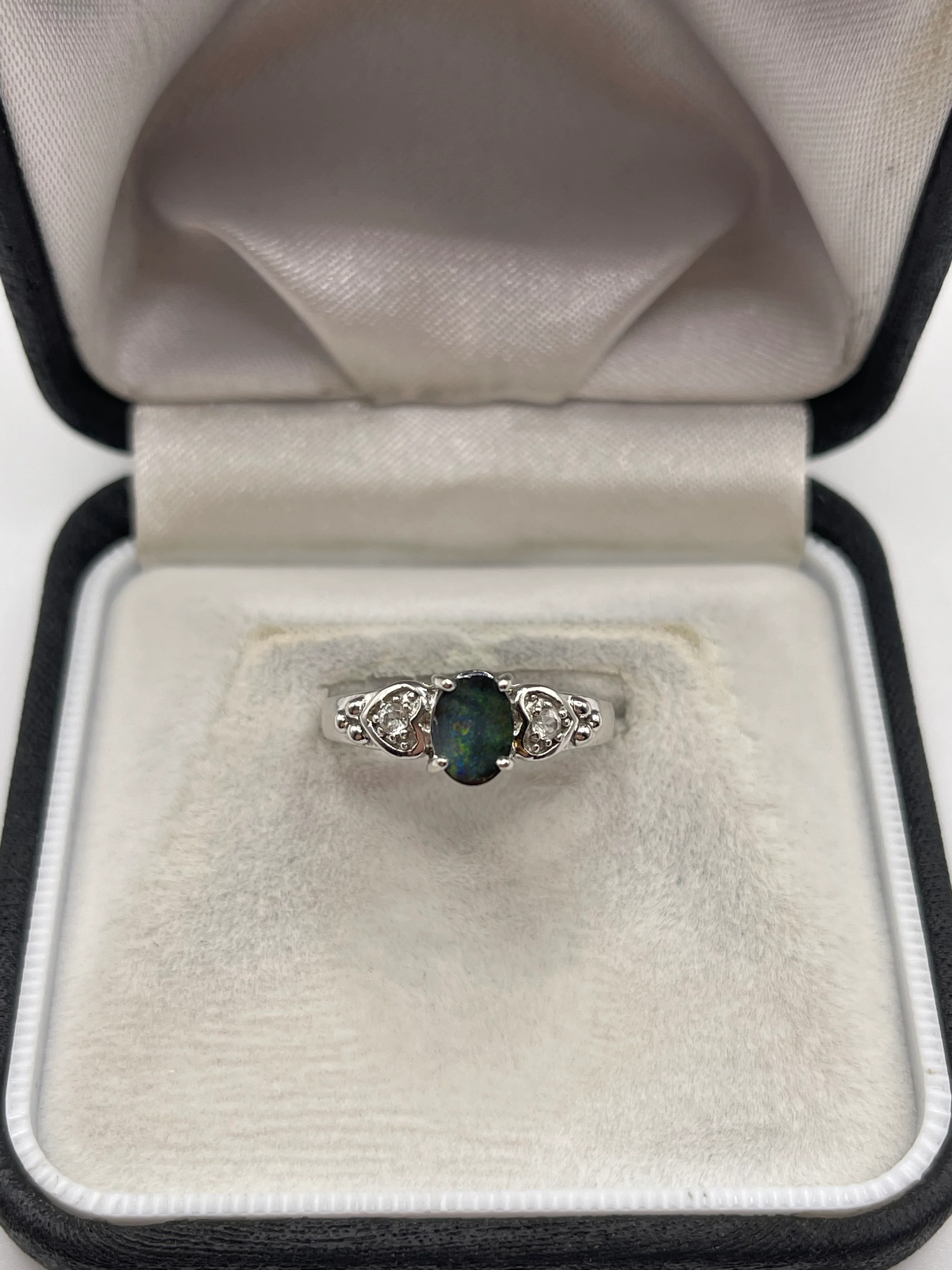 9ct white gold opal and zircon ring