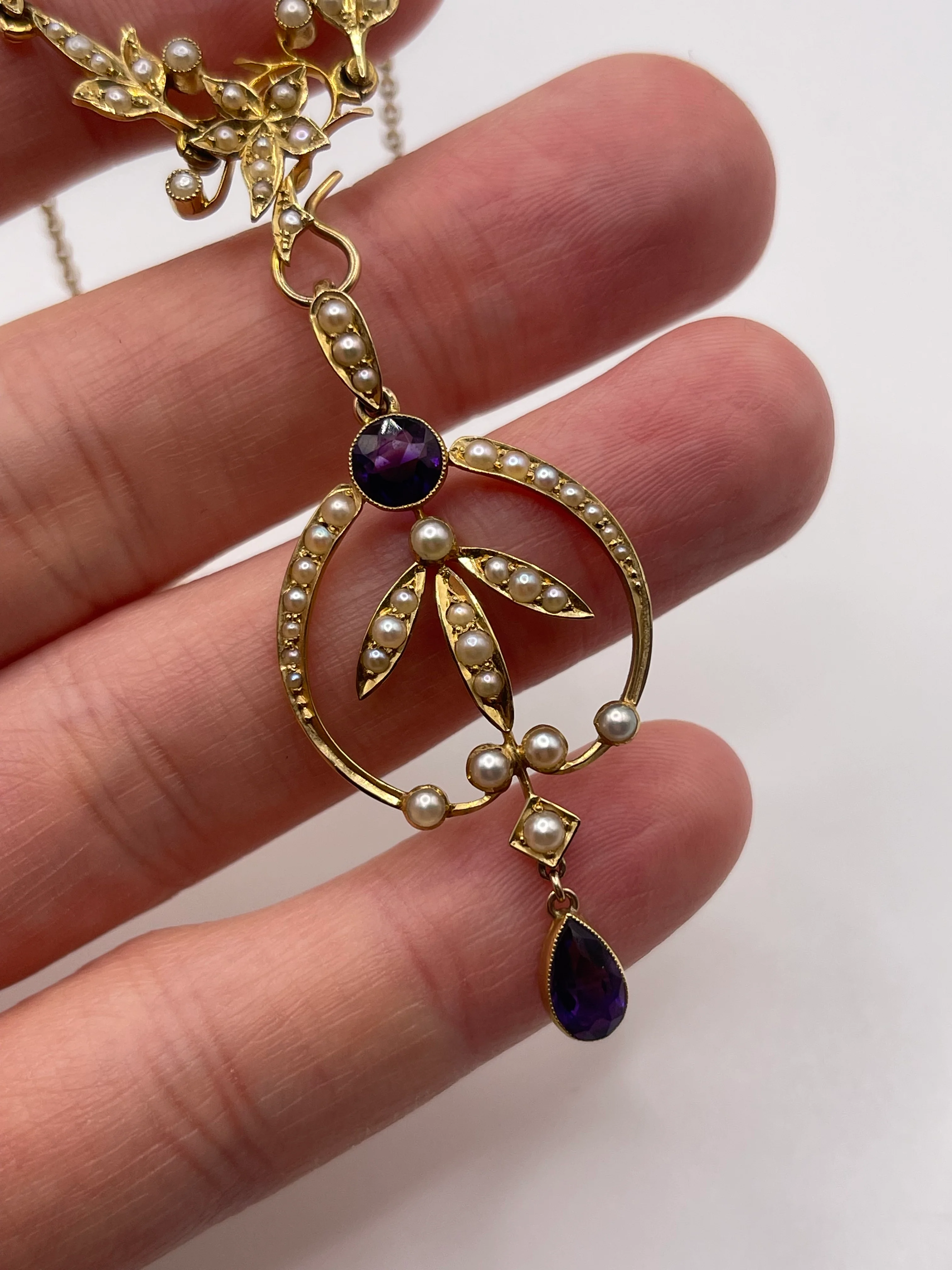 Antique 15ct gold amethyst and pearl necklace - Image 2