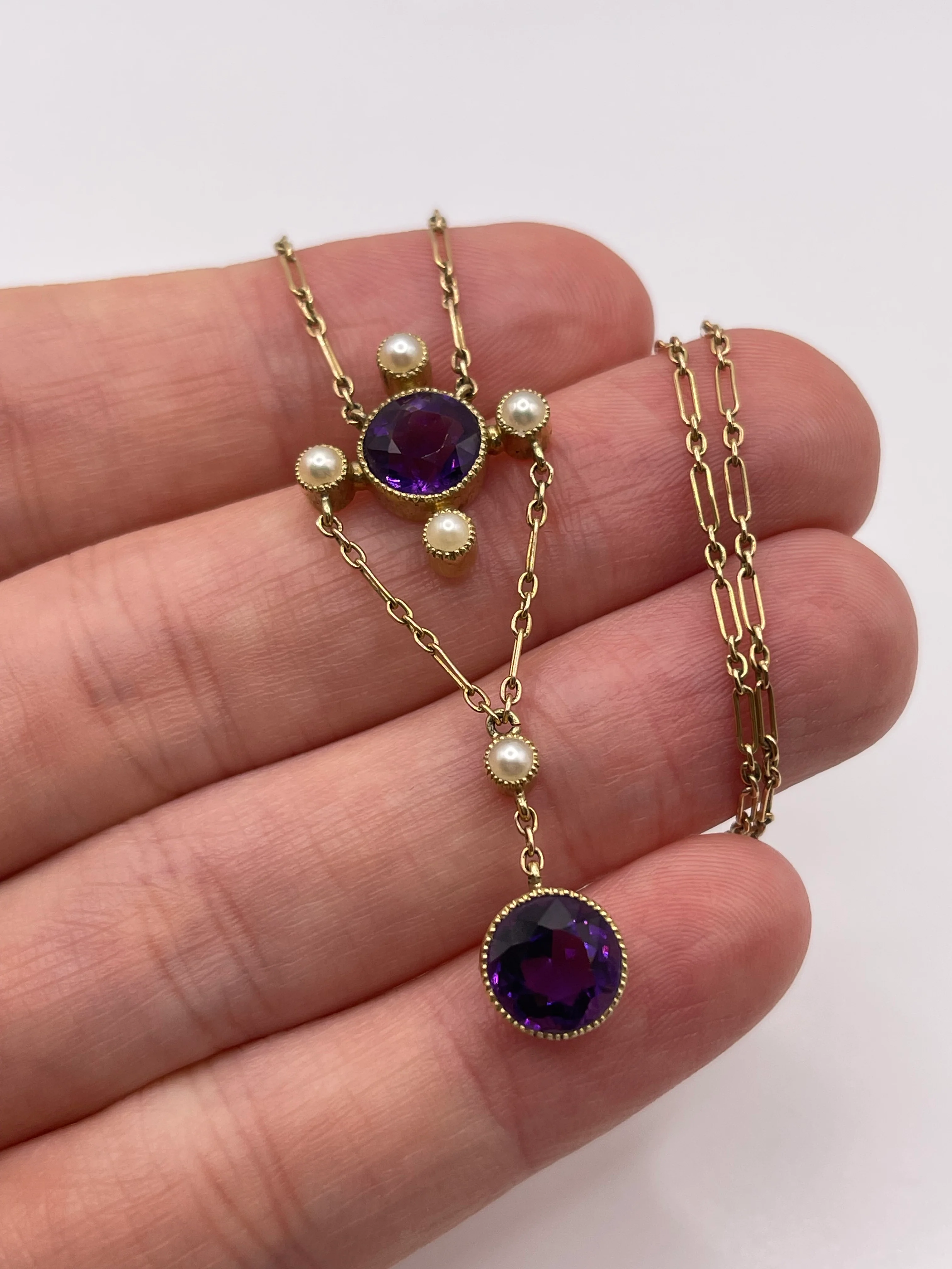 Antique 15ct gold amethyst and pearl necklace - Image 2