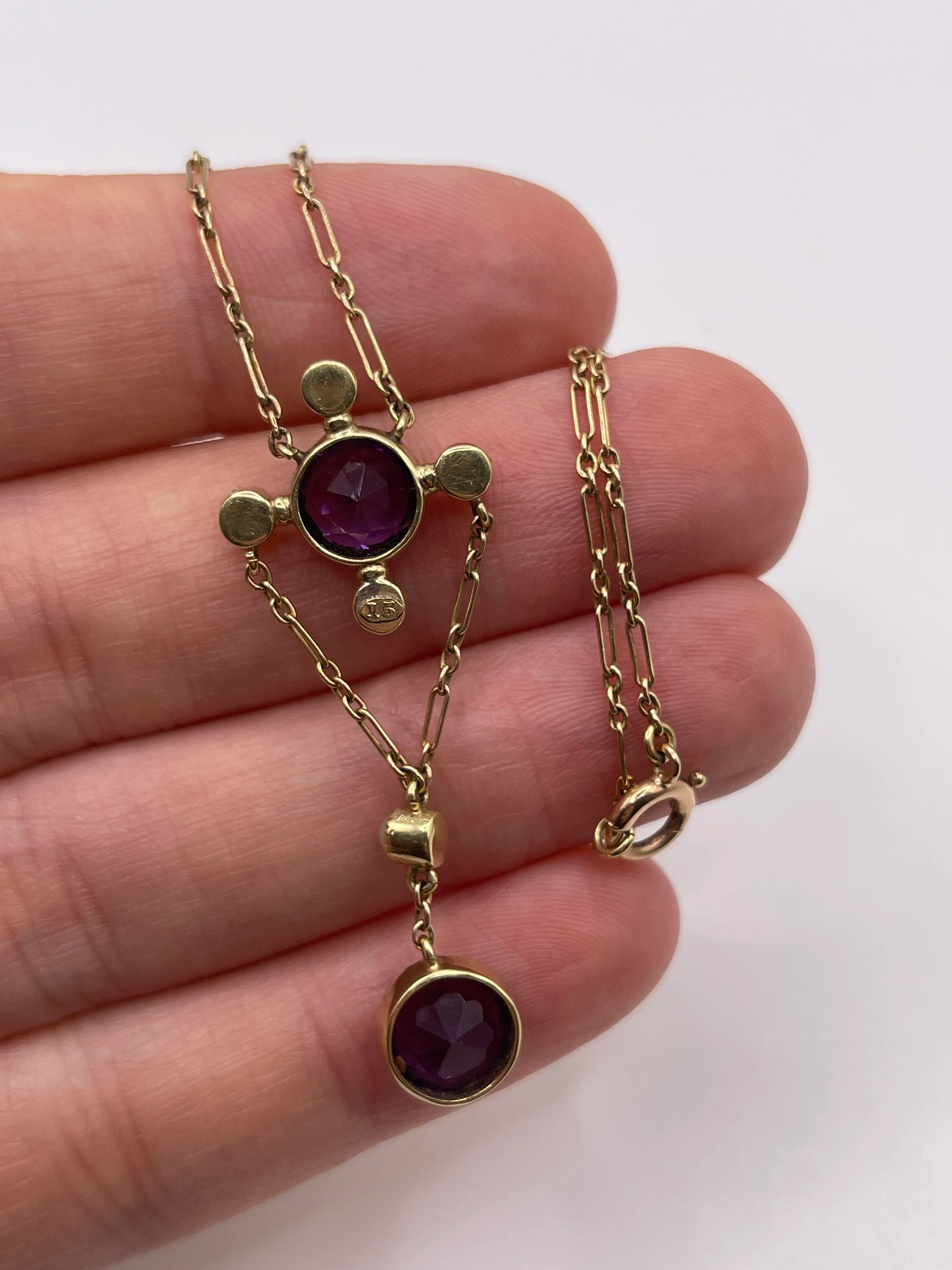Antique 15ct gold amethyst and pearl necklace - Image 3