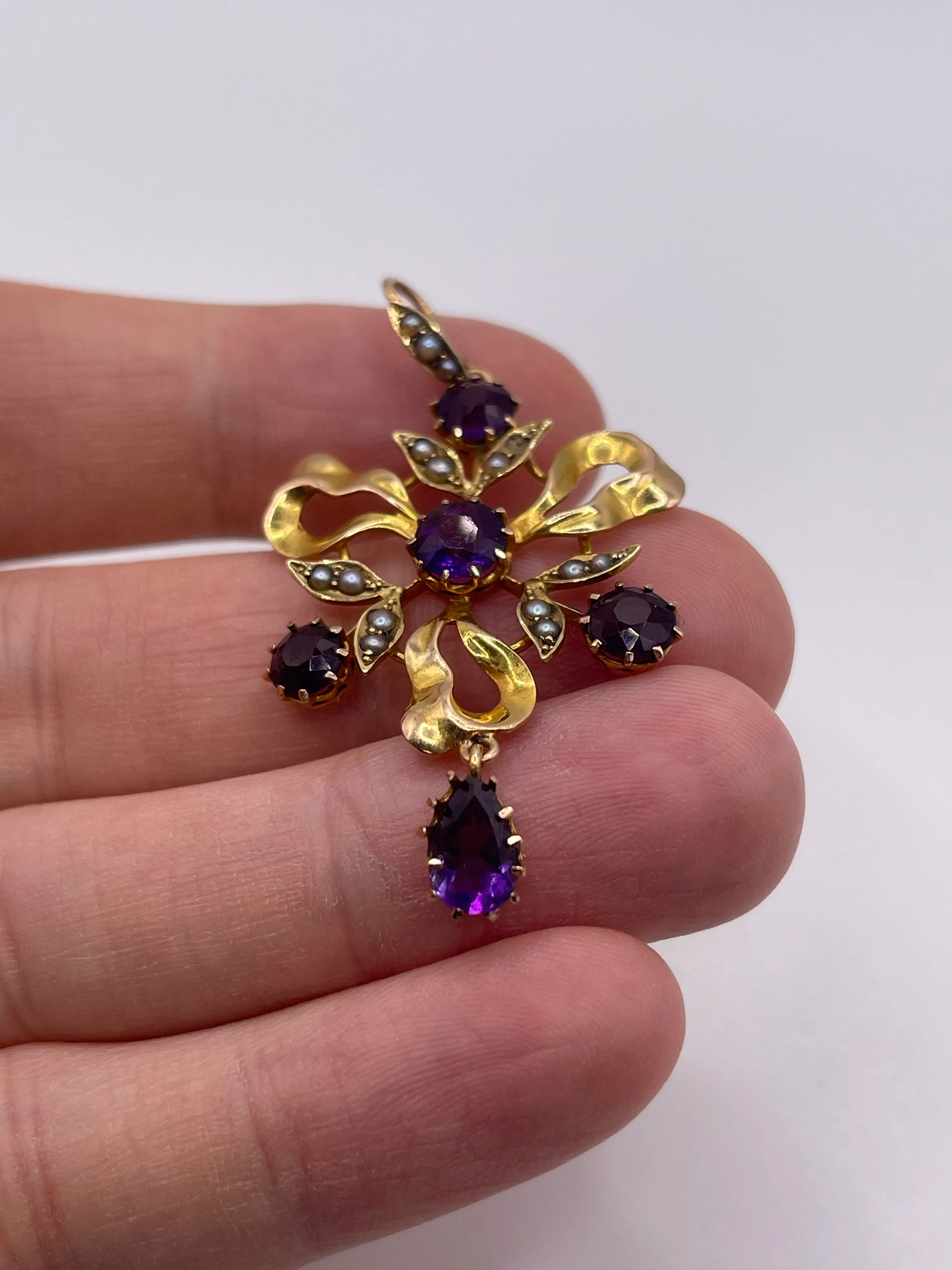 Antique 15ct gold amethyst and pearl pendant - Image 2