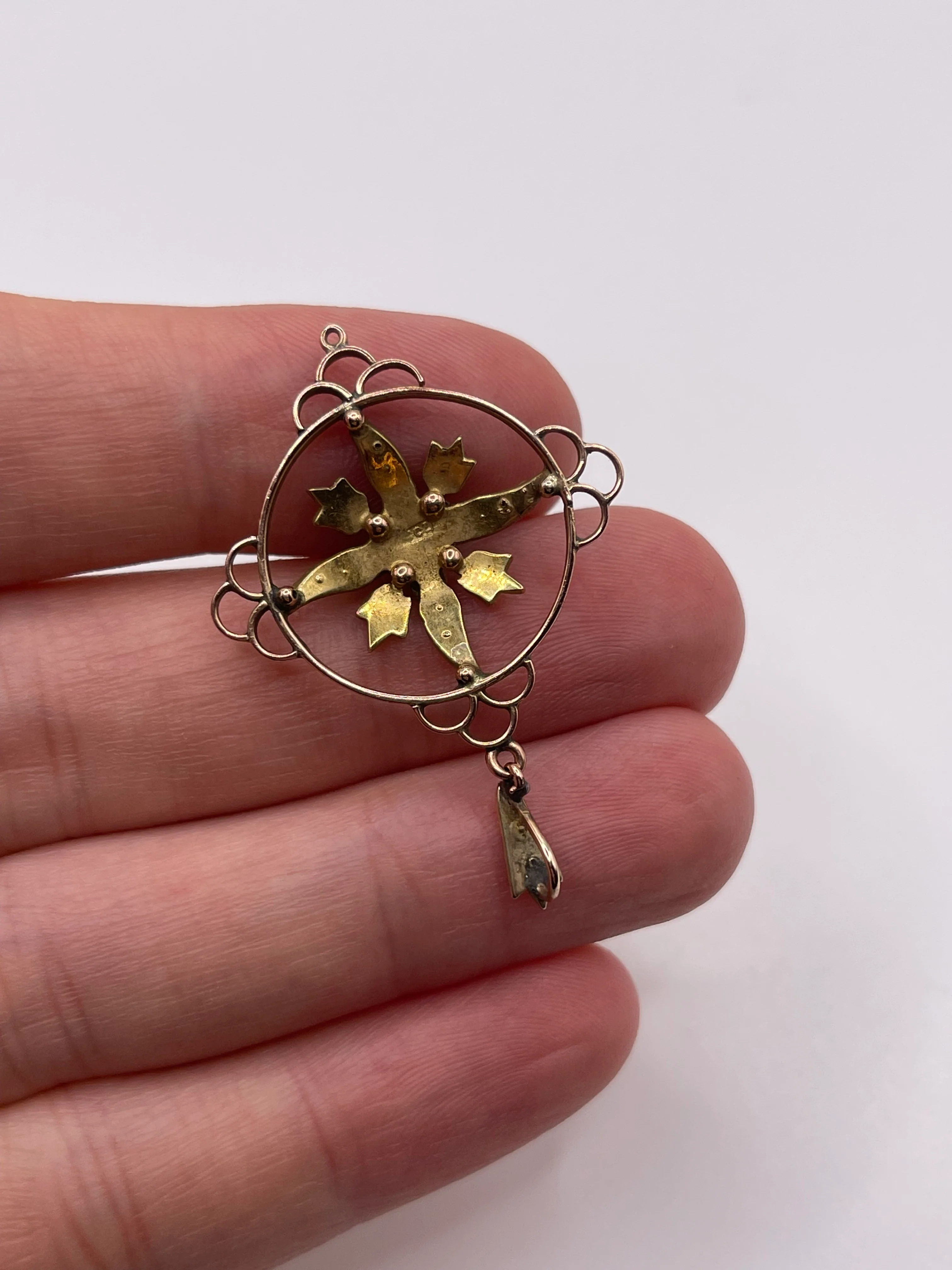 Antique 15ct gold turquoise and pearl pendant - Image 3