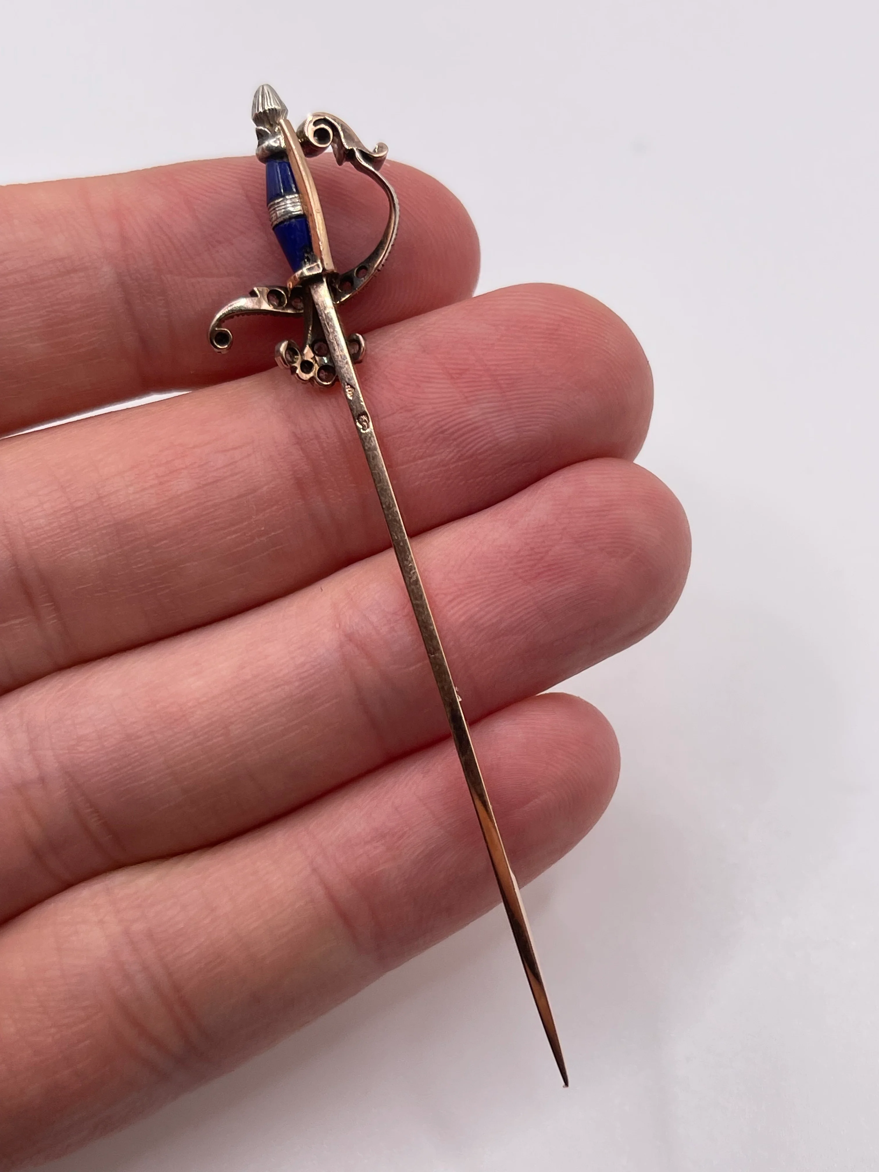 Antique 18ct gold enamel and diamond sword stick pin - Image 3