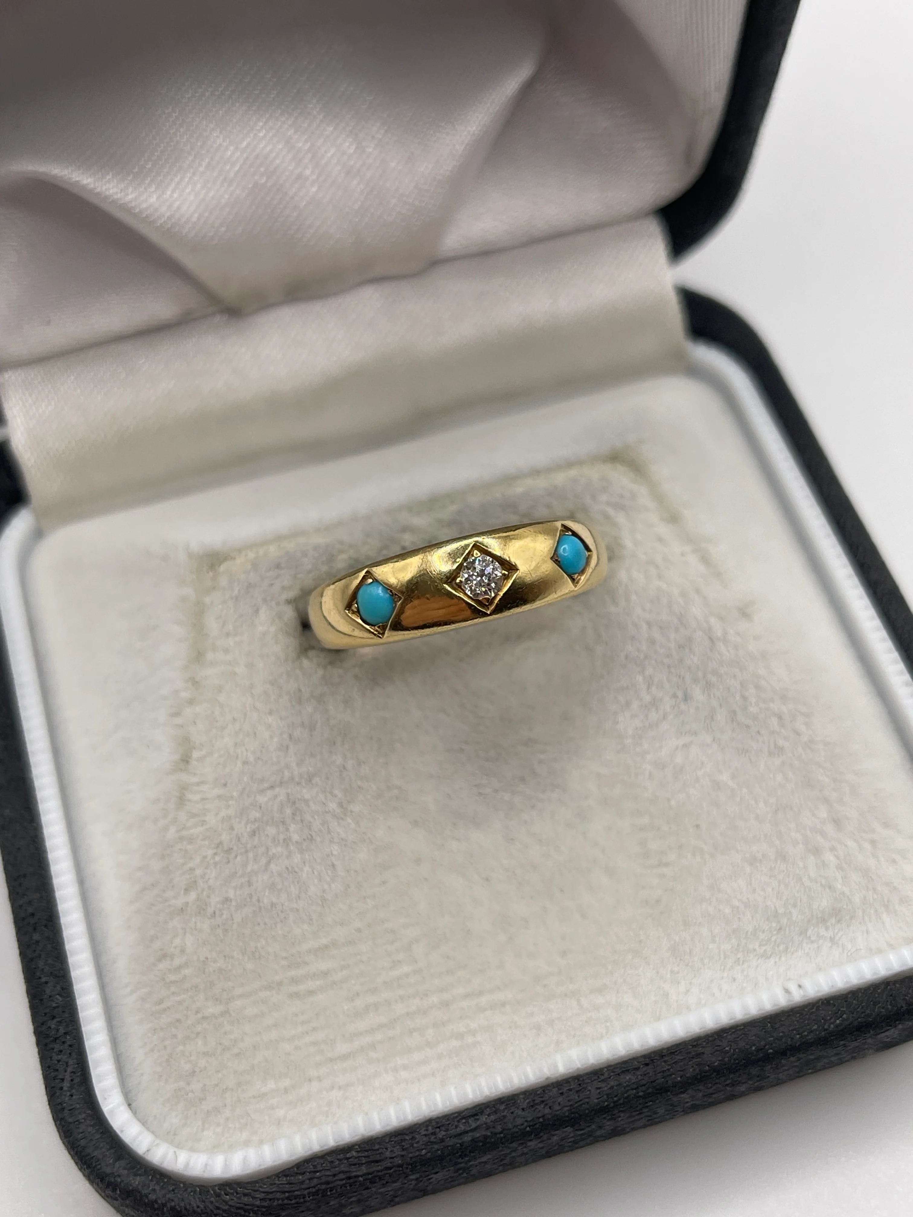 Antique 18ct gold turquoise and diamond gypsy ring - Image 2