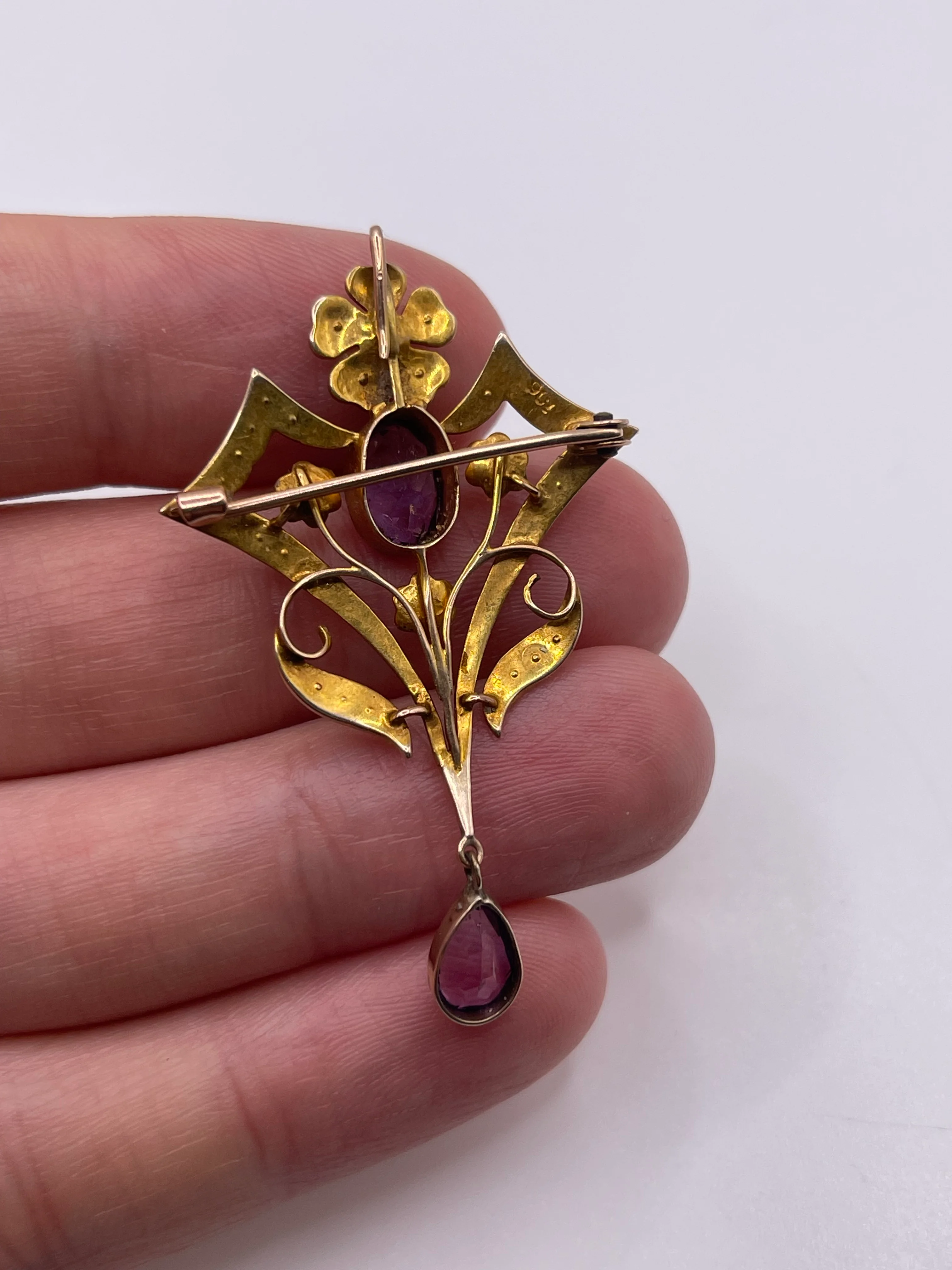 Antique 9ct gold amethyst and pearl pendant - Image 3