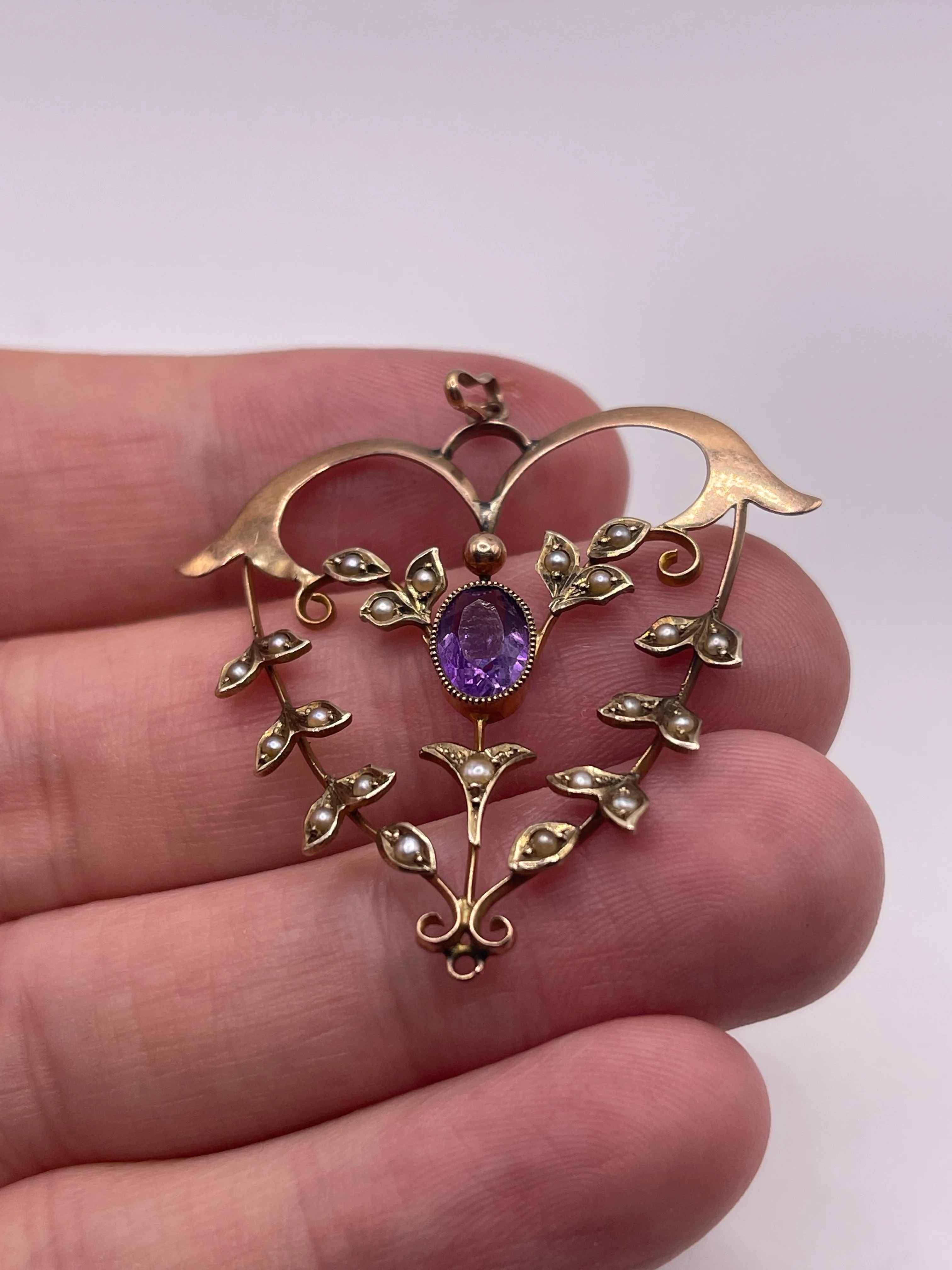 Antique 9ct gold amethyst and pearl pendant - Image 2
