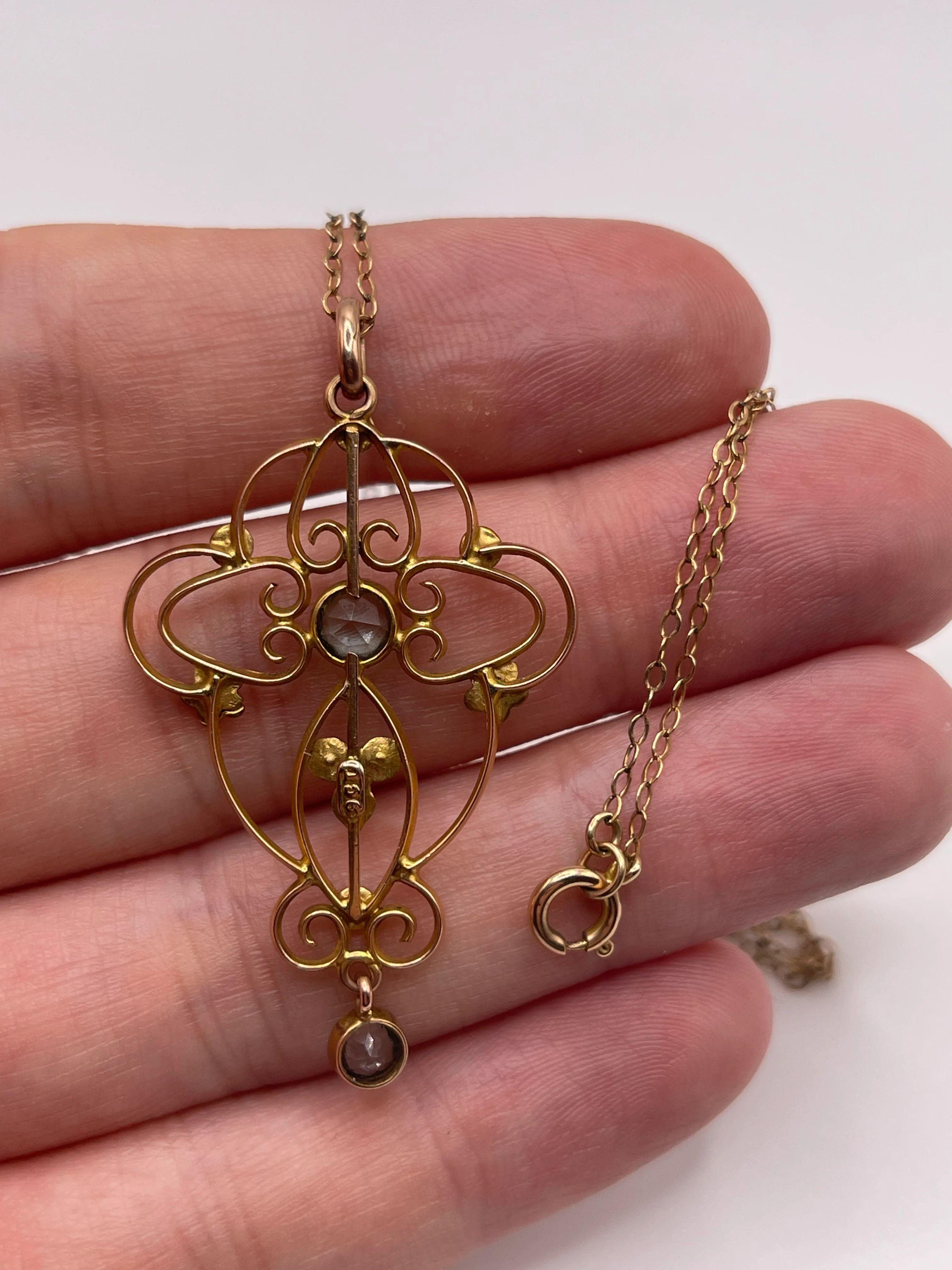 Antique 9ct gold topaz and pearl necklace - Image 3