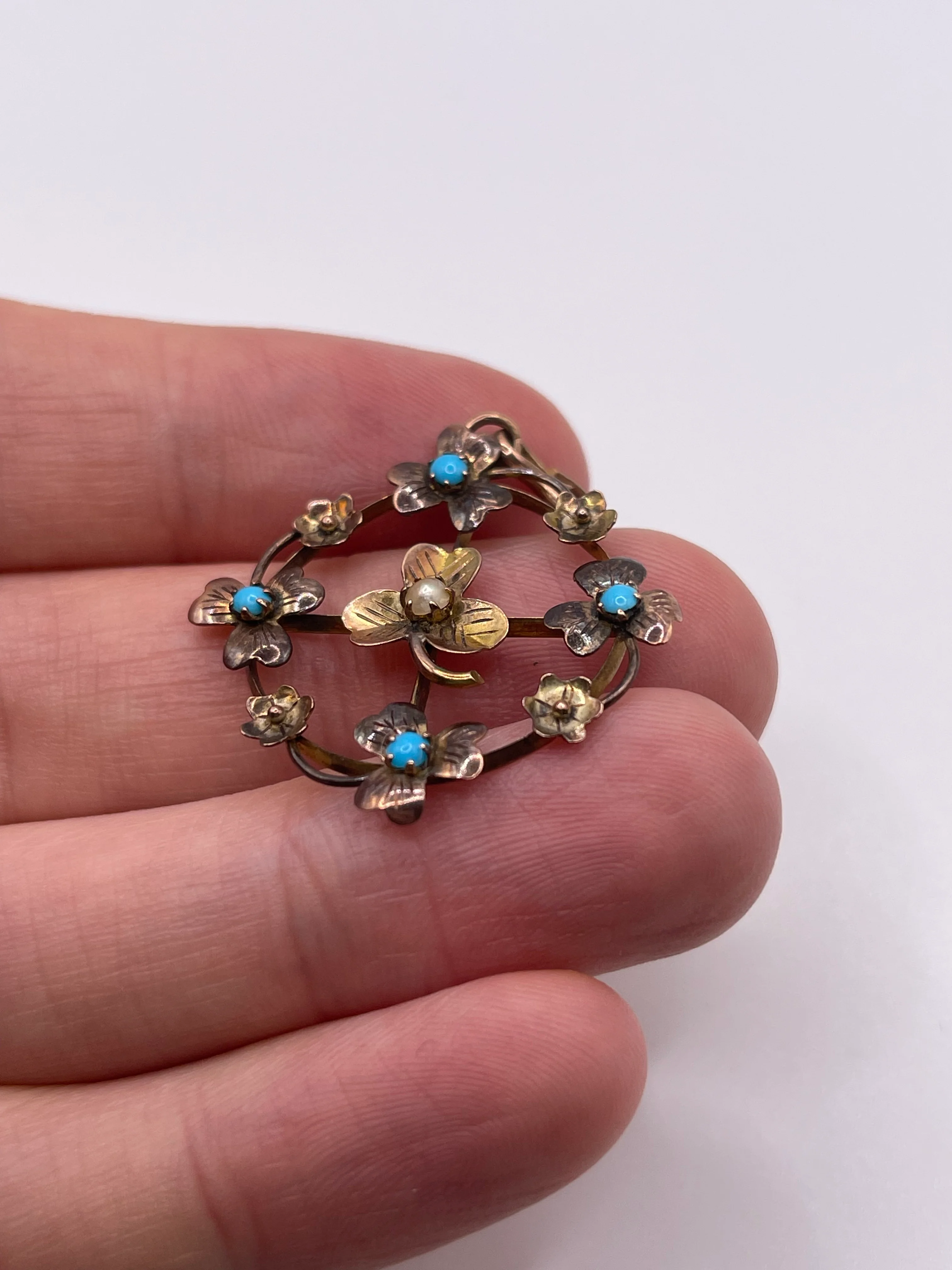 Antique 9ct gold turquoise and pearl pendant - Image 2