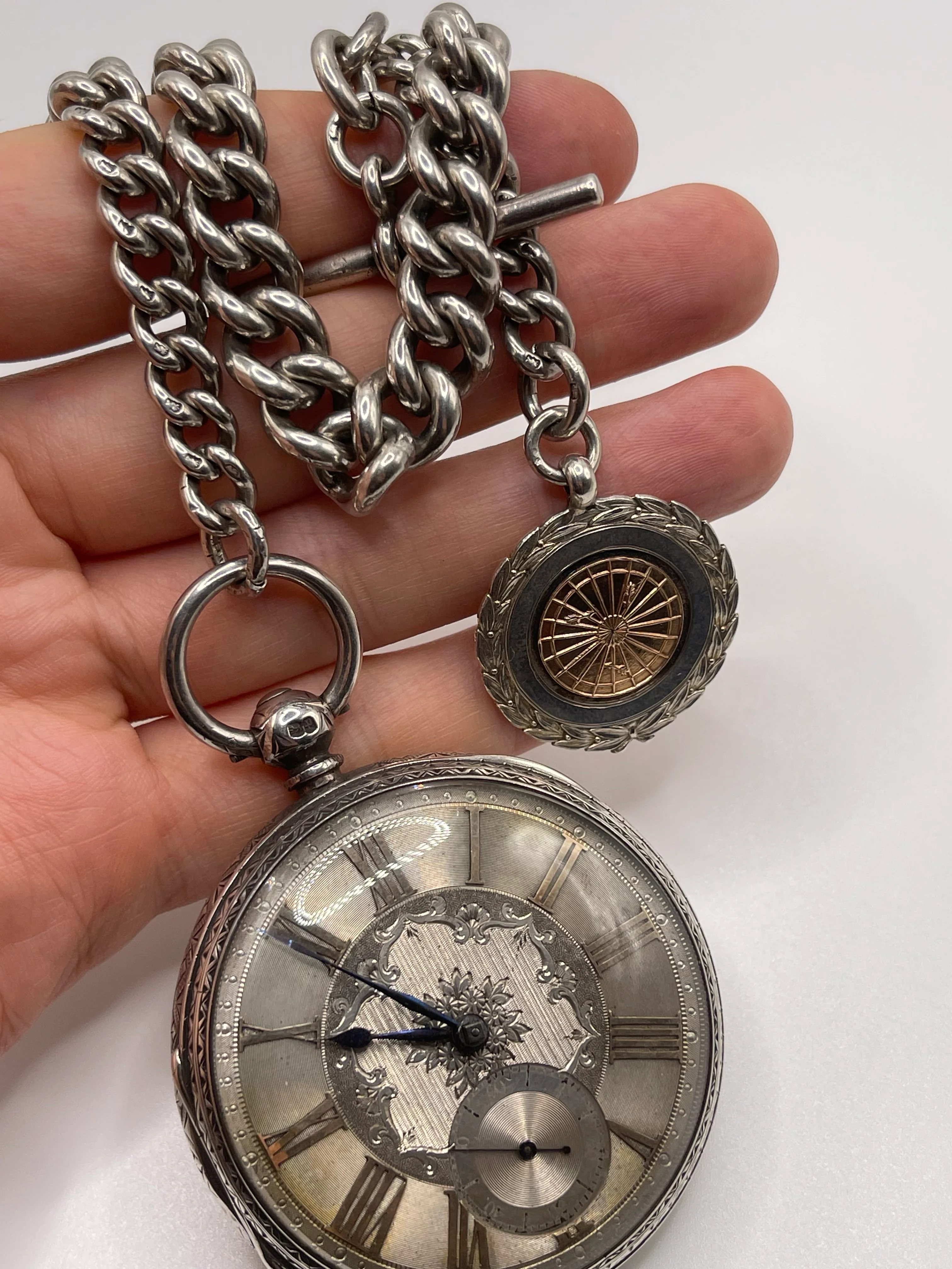 Antique silver and gold pocket watch / Albert chain