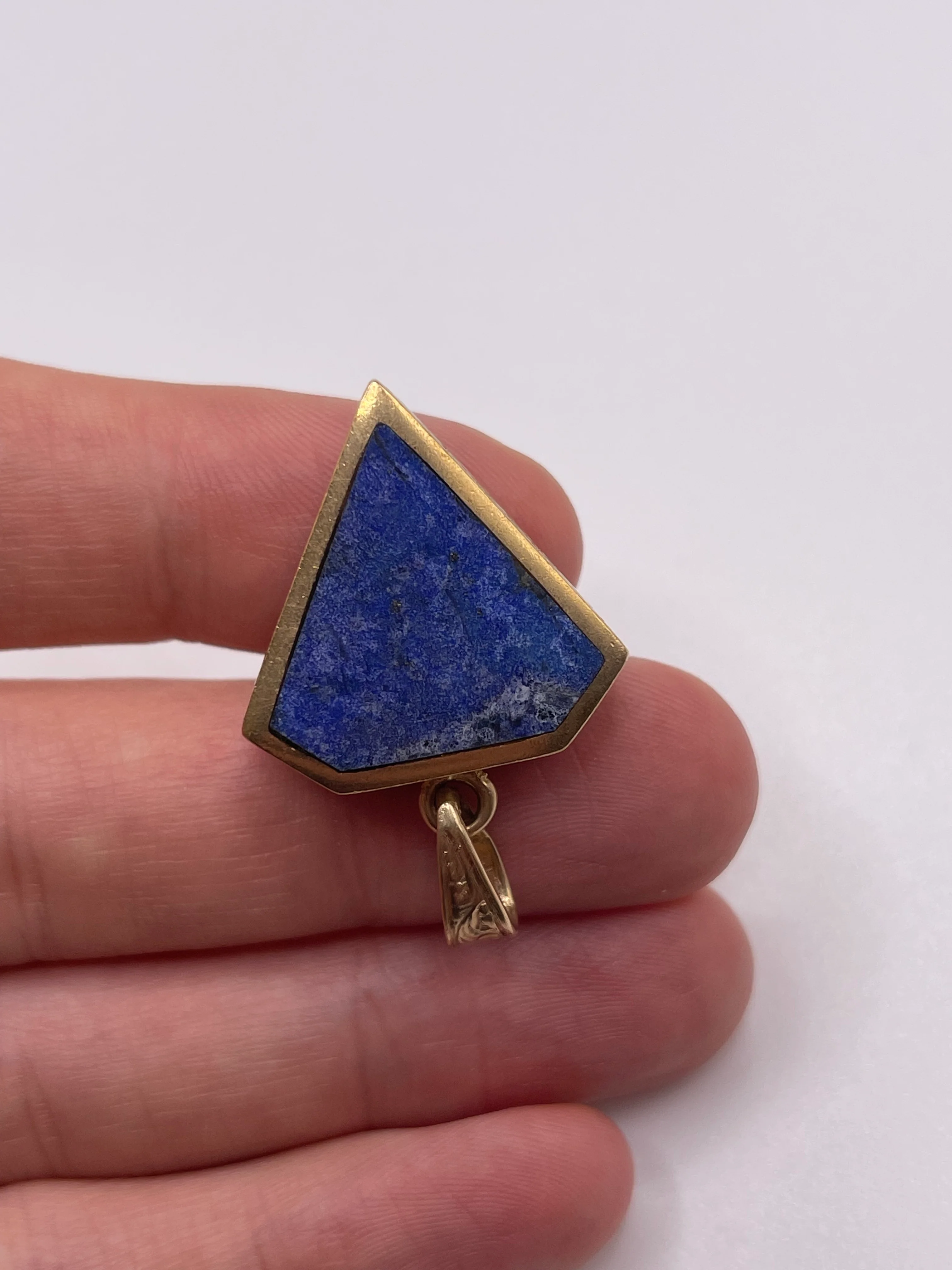 Heavy 9ct gold lapis lazuli and goldstone double sided diamond fob pendant - Image 3