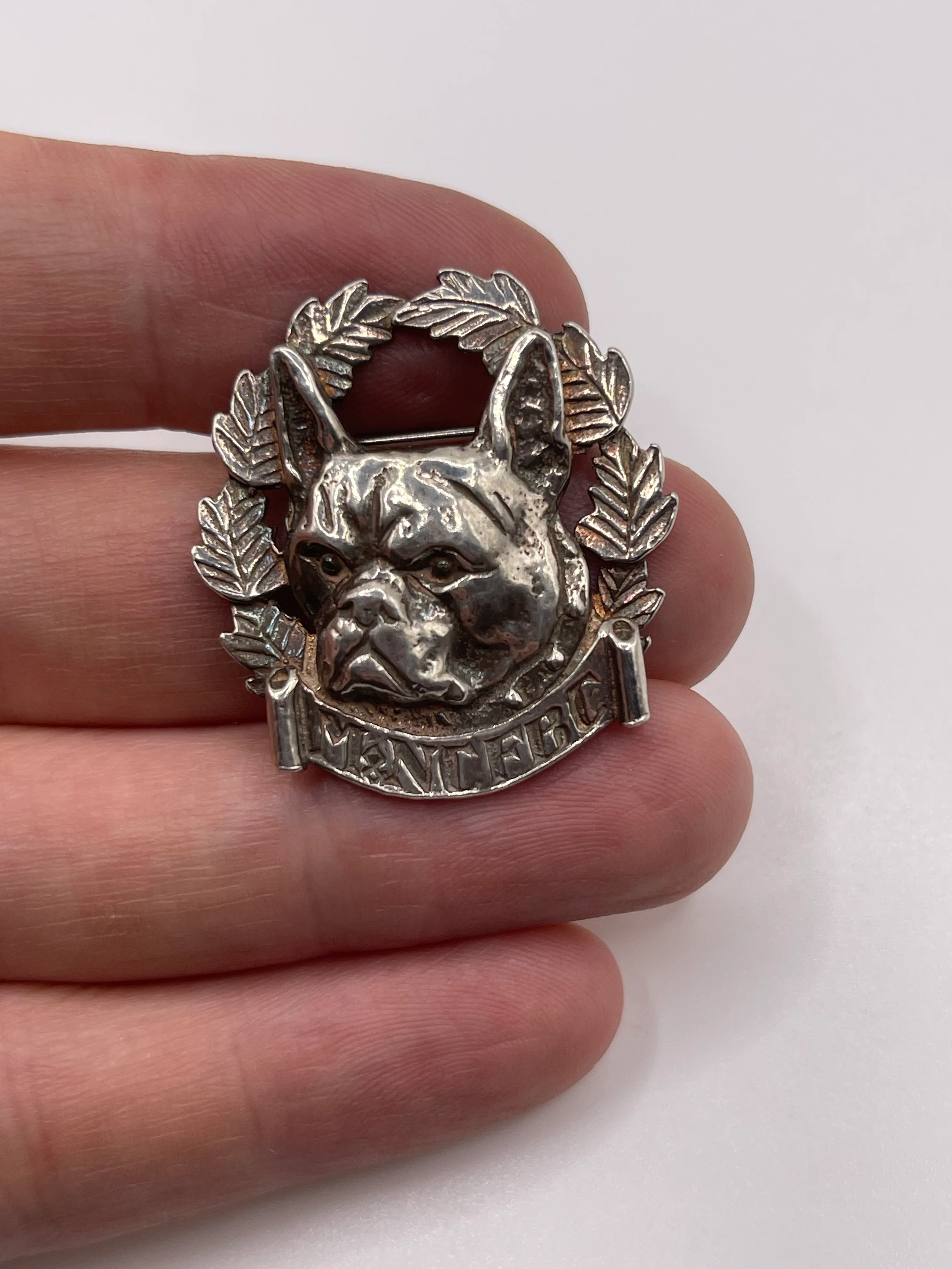 Silver French bulldog brooch