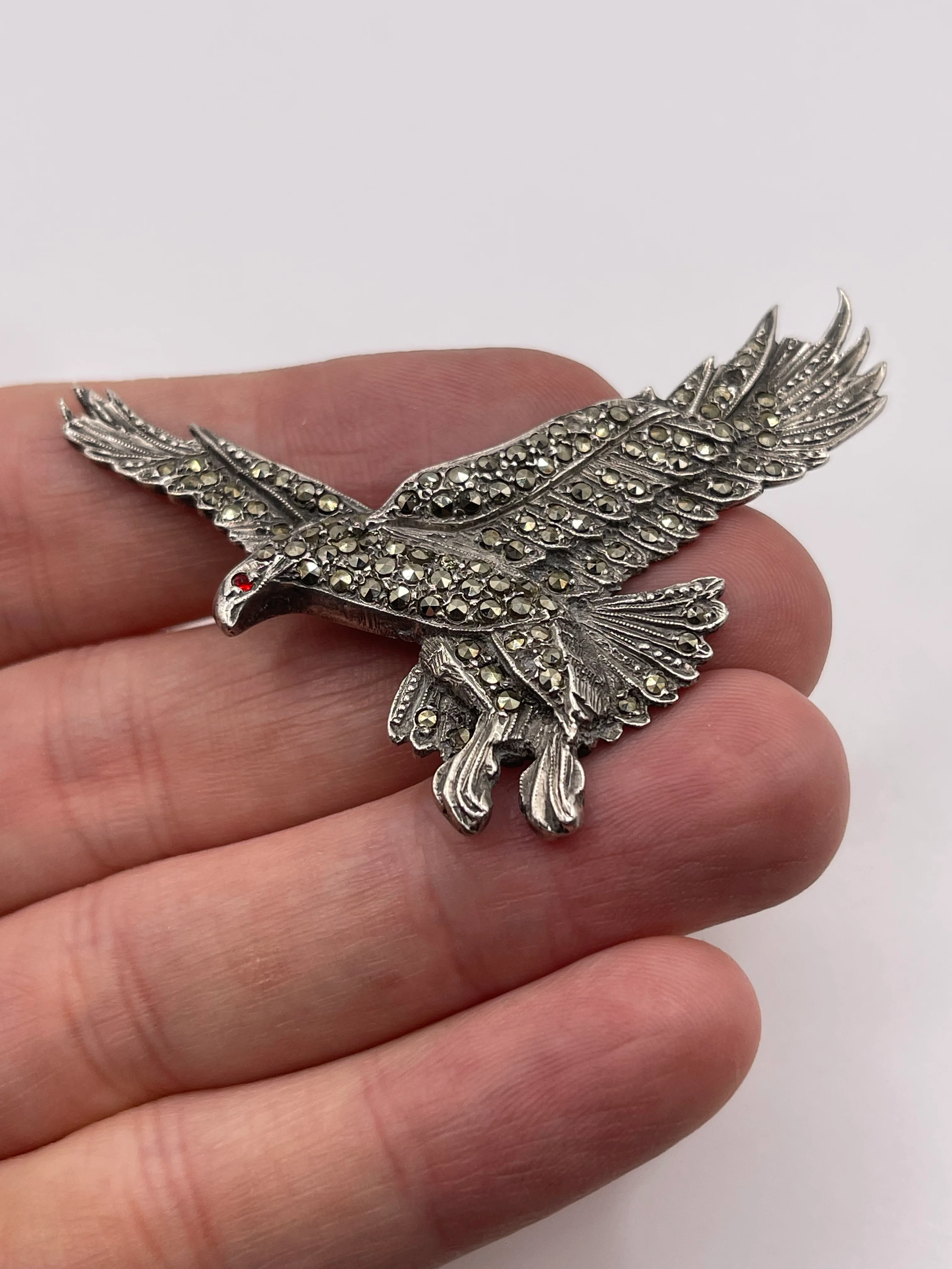 Silver marcasite eagle brooch - Image 2